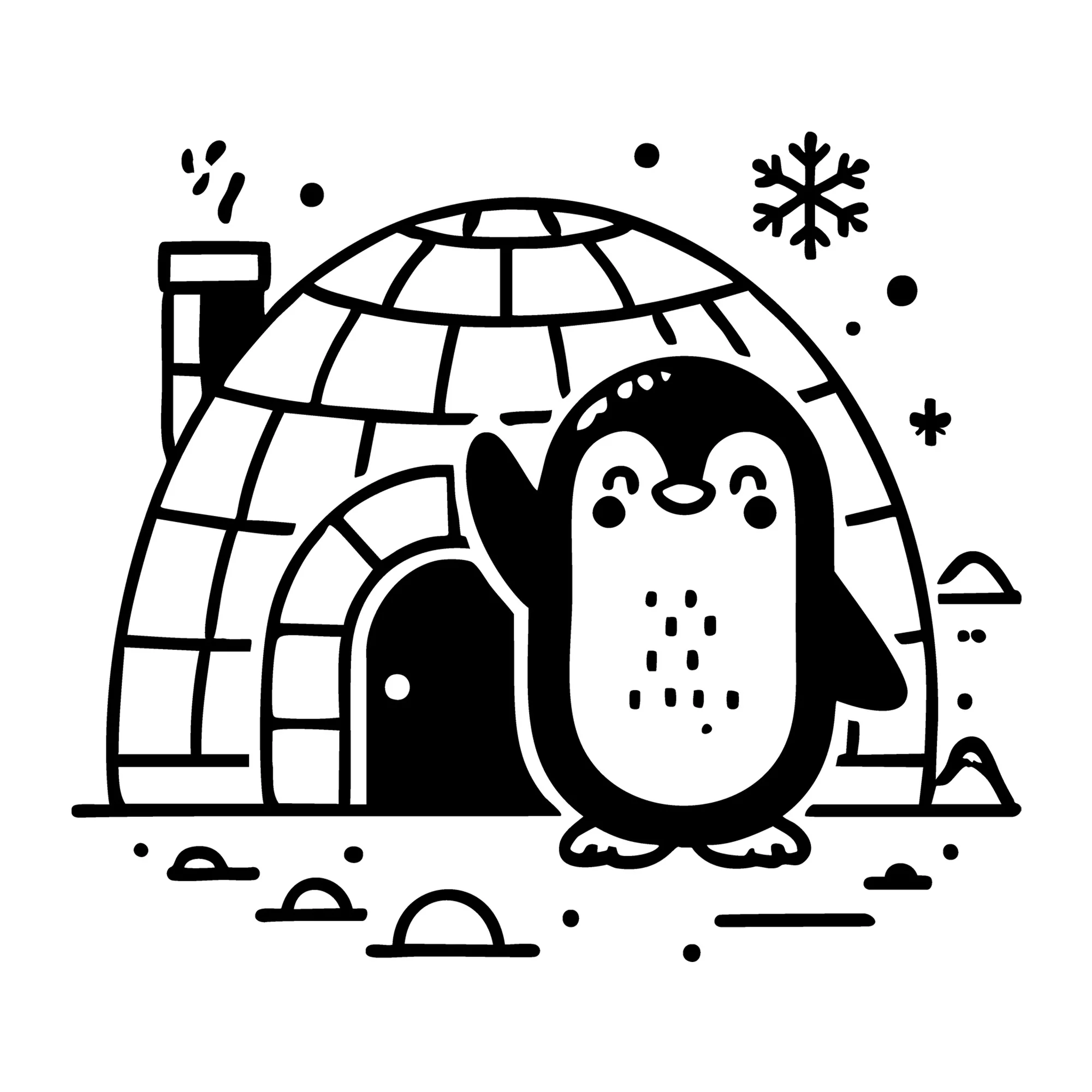 Minimalist Penguin Standing Beside Igloo SVG