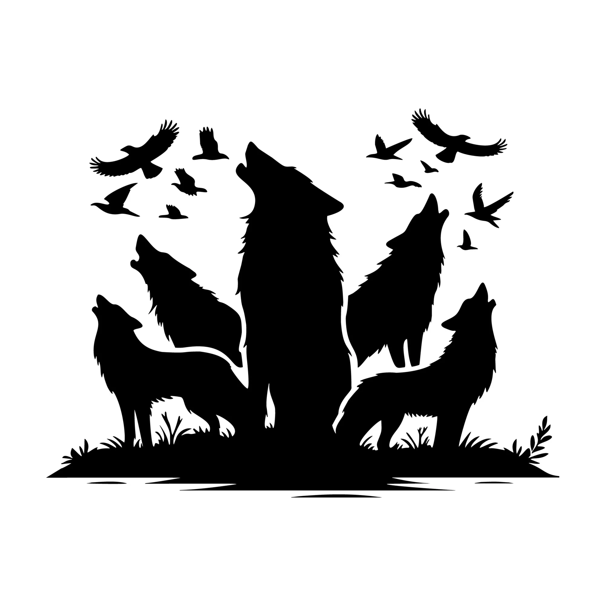 Pack of Wolves Howling Silhouette SVG