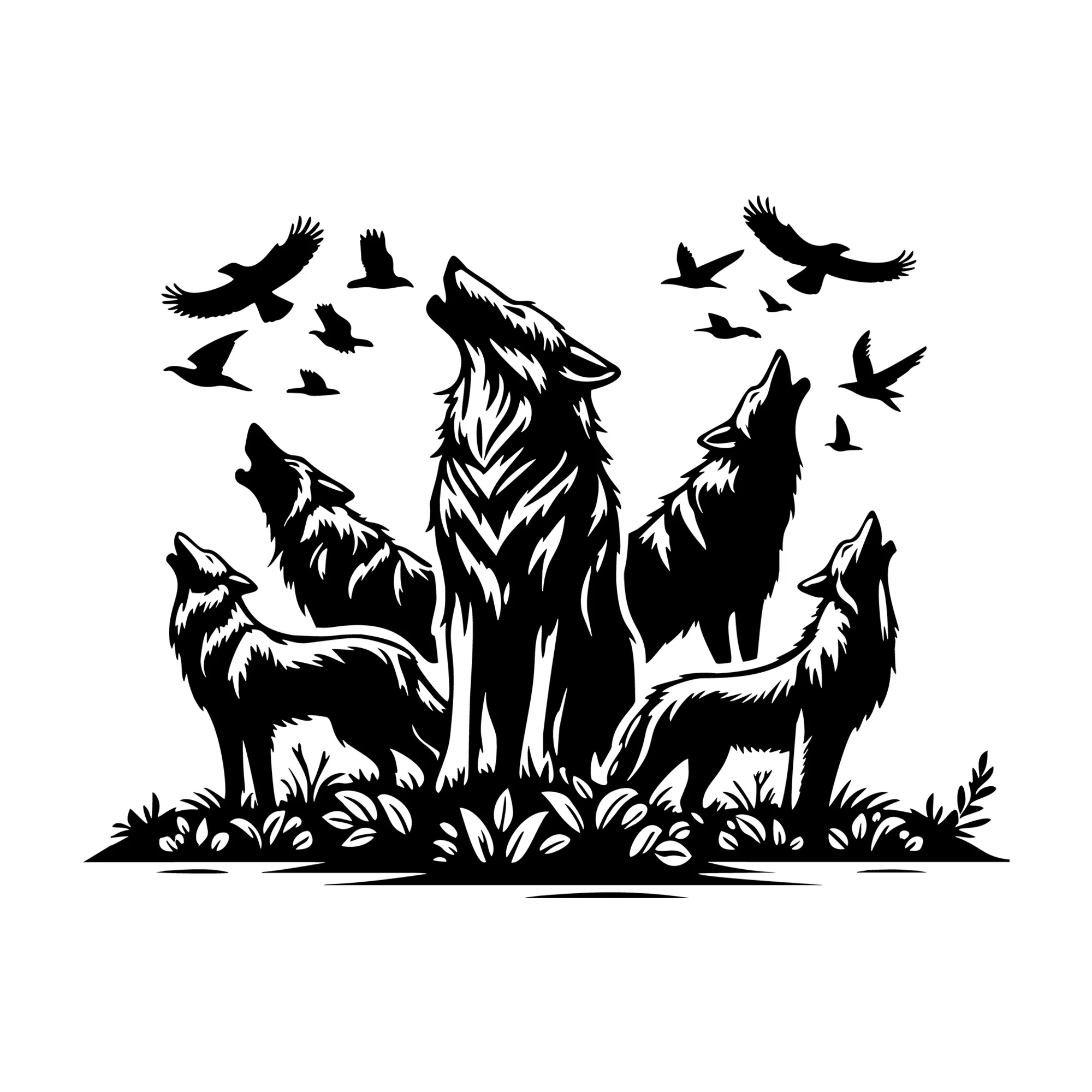 Pack of Wolves Howling SVG
