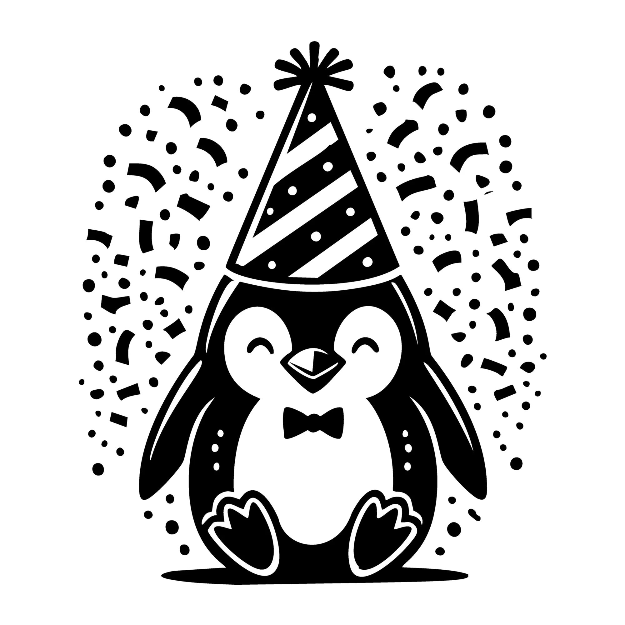 Party Penguin with Striped Hat and Confetti SVG