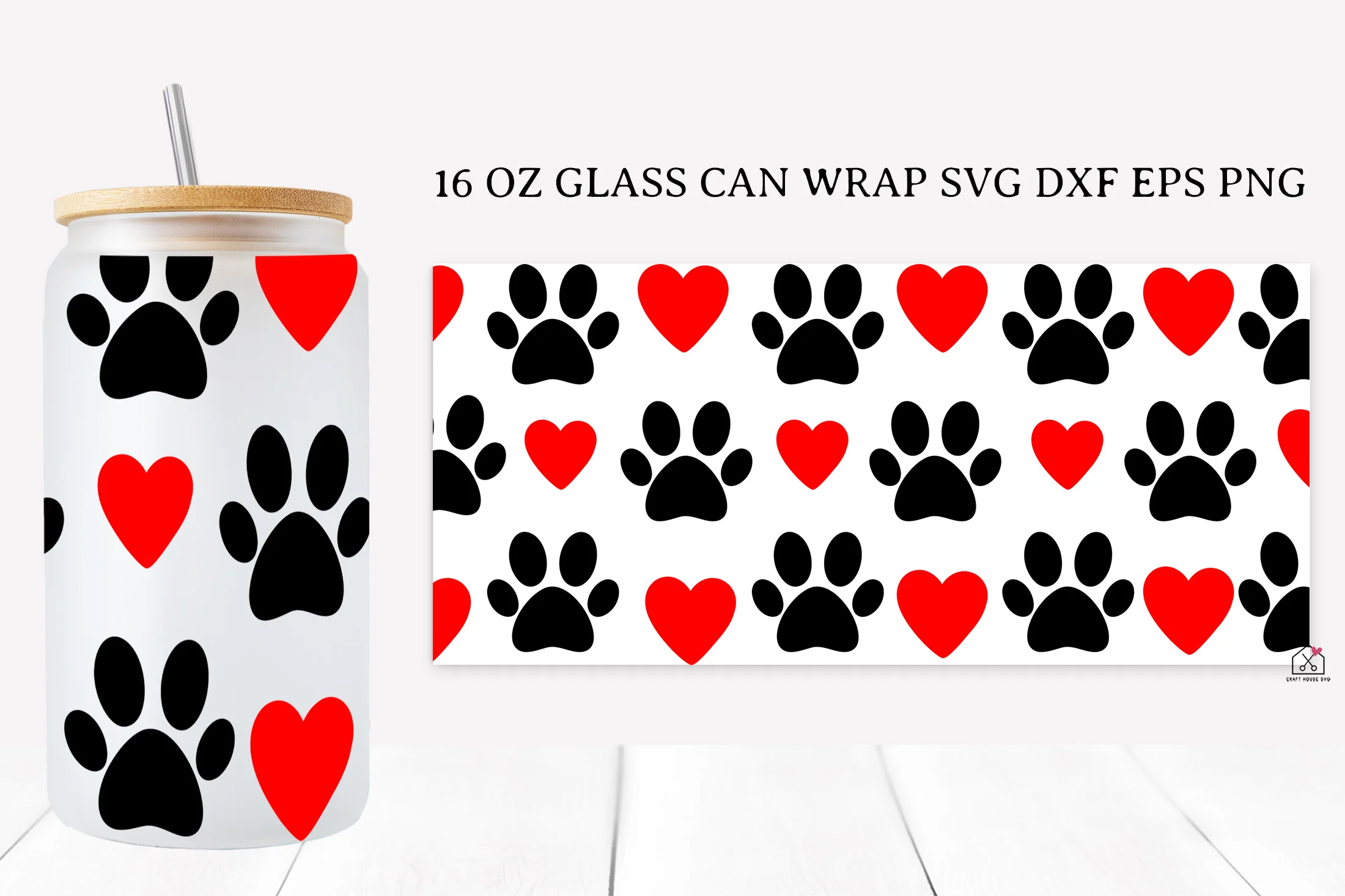 Paw Prints 16 Oz Glass Can Wrap SVG Bundle - Image 10