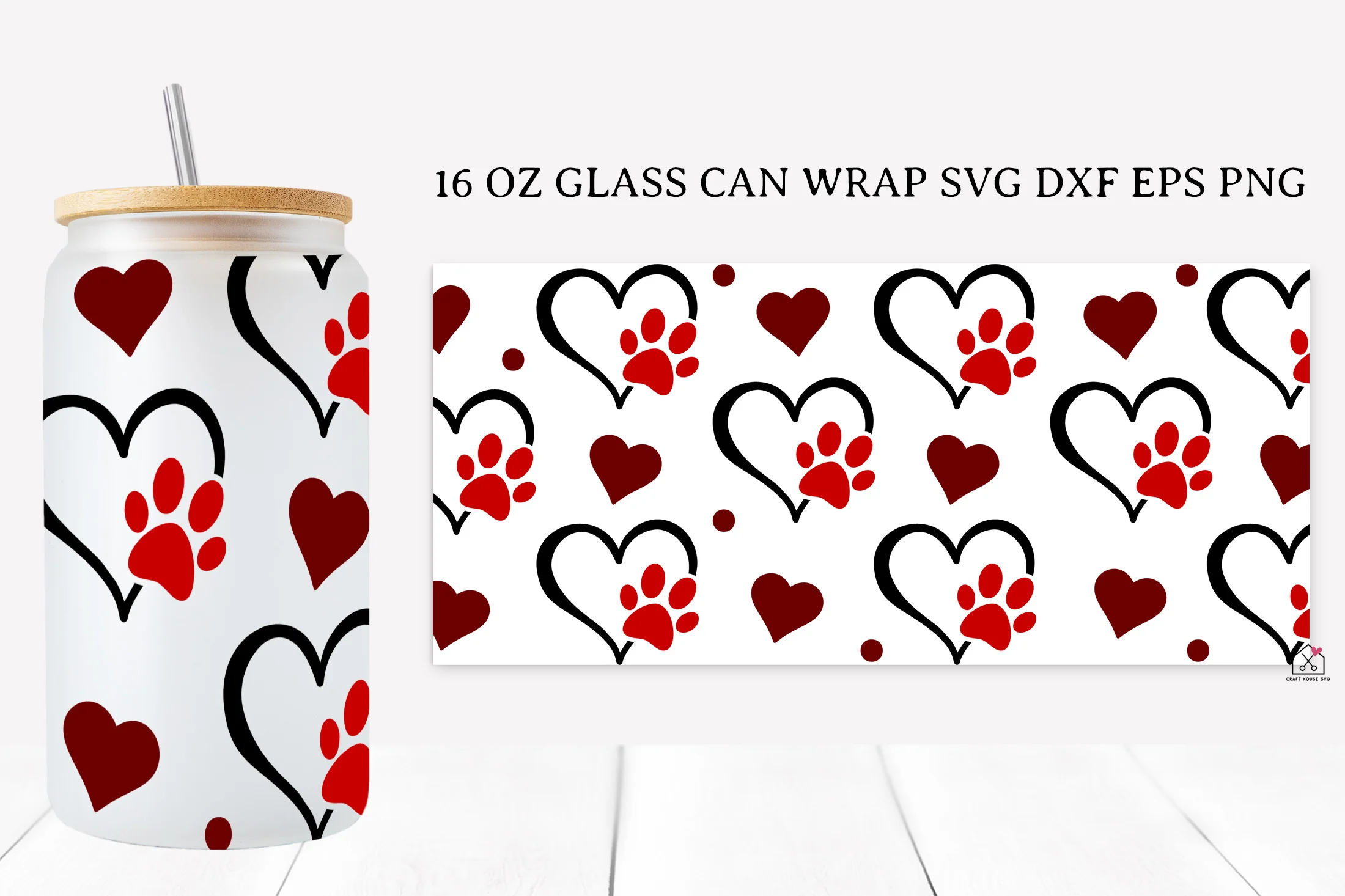 Paw Prints 16 Oz Glass Can Wrap SVG Bundle - Image 3
