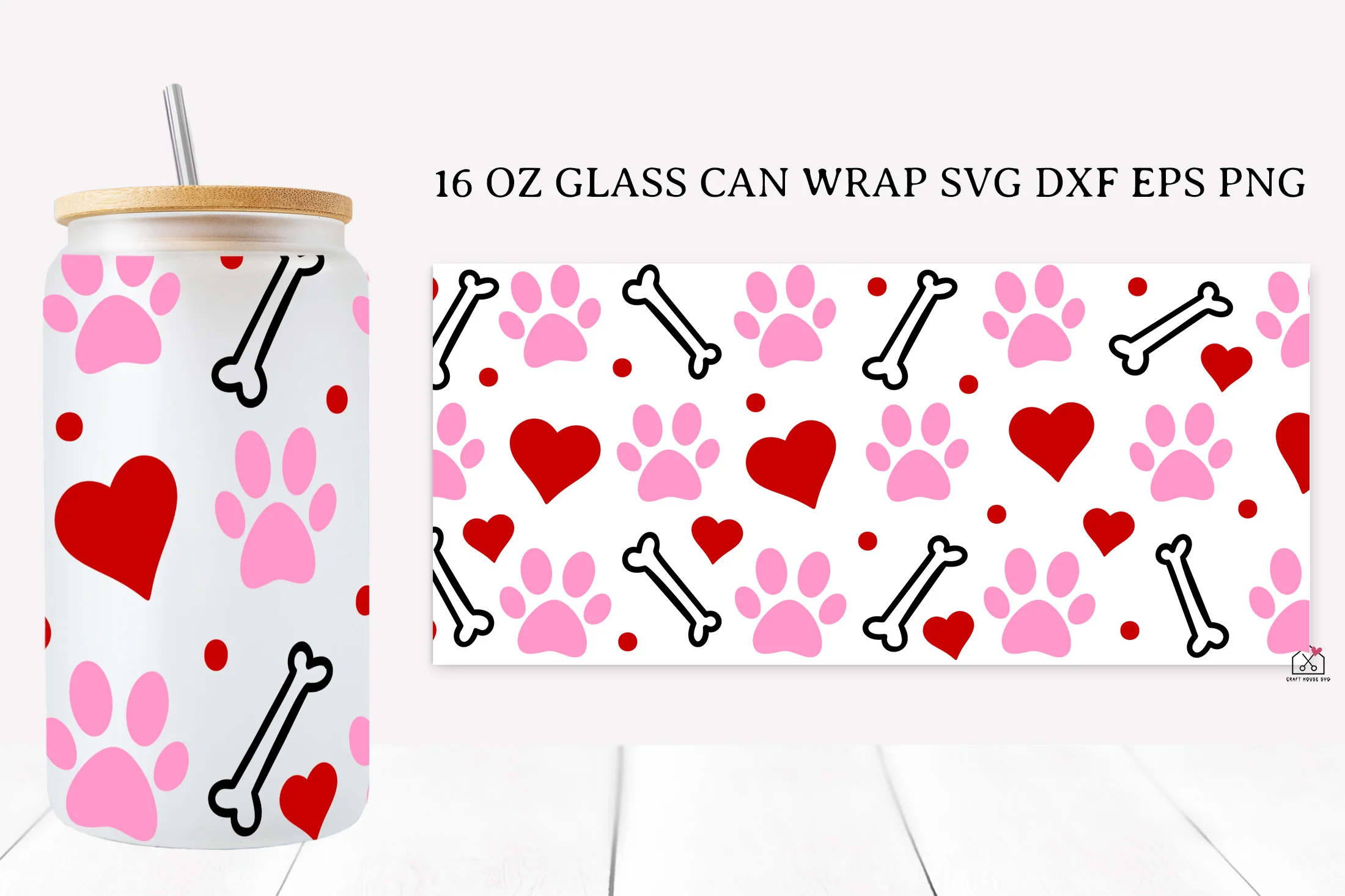 Paw Prints 16 Oz Glass Can Wrap SVG Bundle - Image 4
