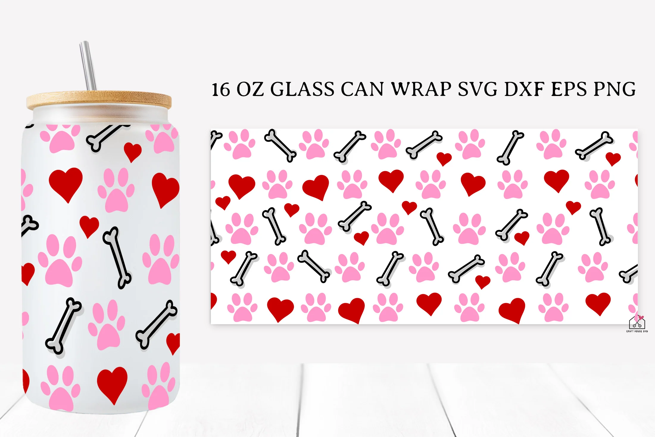 Paw Prints 16 Oz Glass Can Wrap SVG Bundle - Image 8