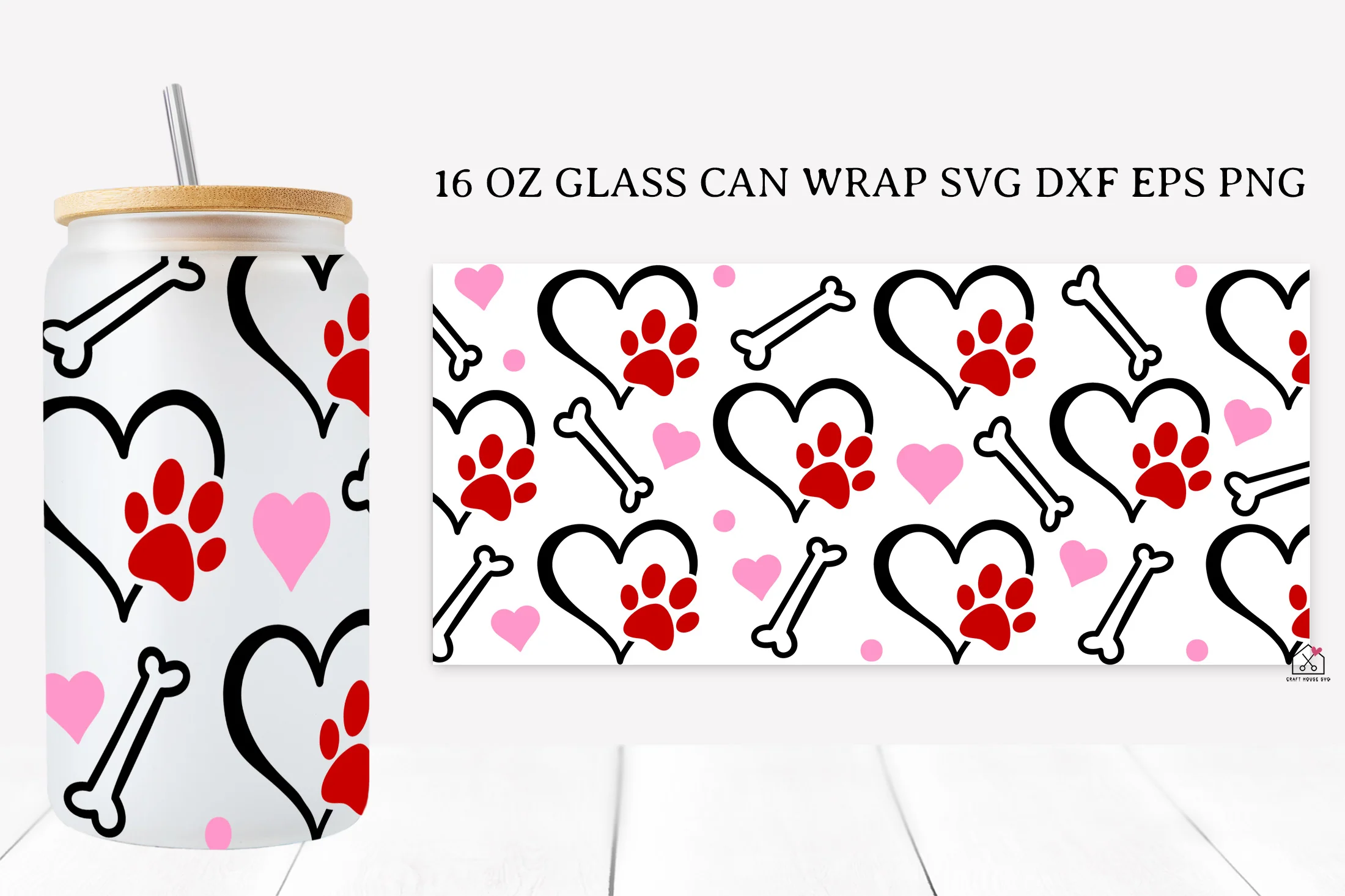 Paw Prints 16 Oz Glass Can Wrap SVG Bundle - Image 9