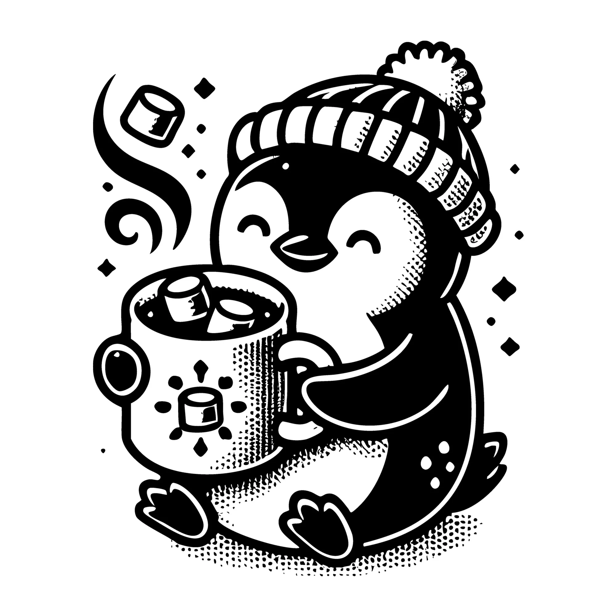 Penguin Enjoying Hot Cocoa with Marshmallows SVG