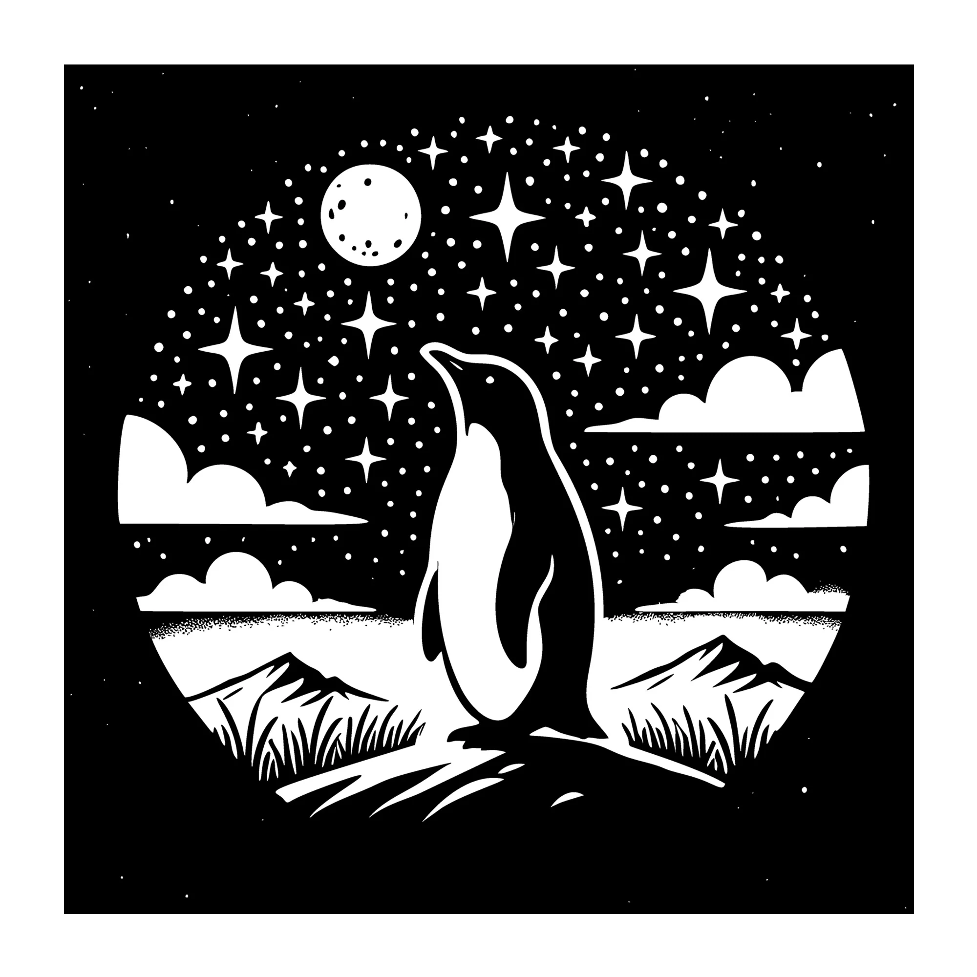 Penguin Gazing at Starry Night Sky SVG