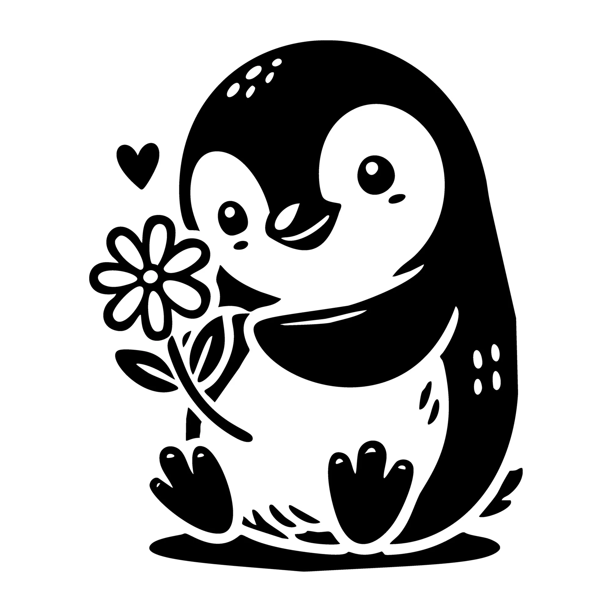 Penguin Holding A Flower SVG