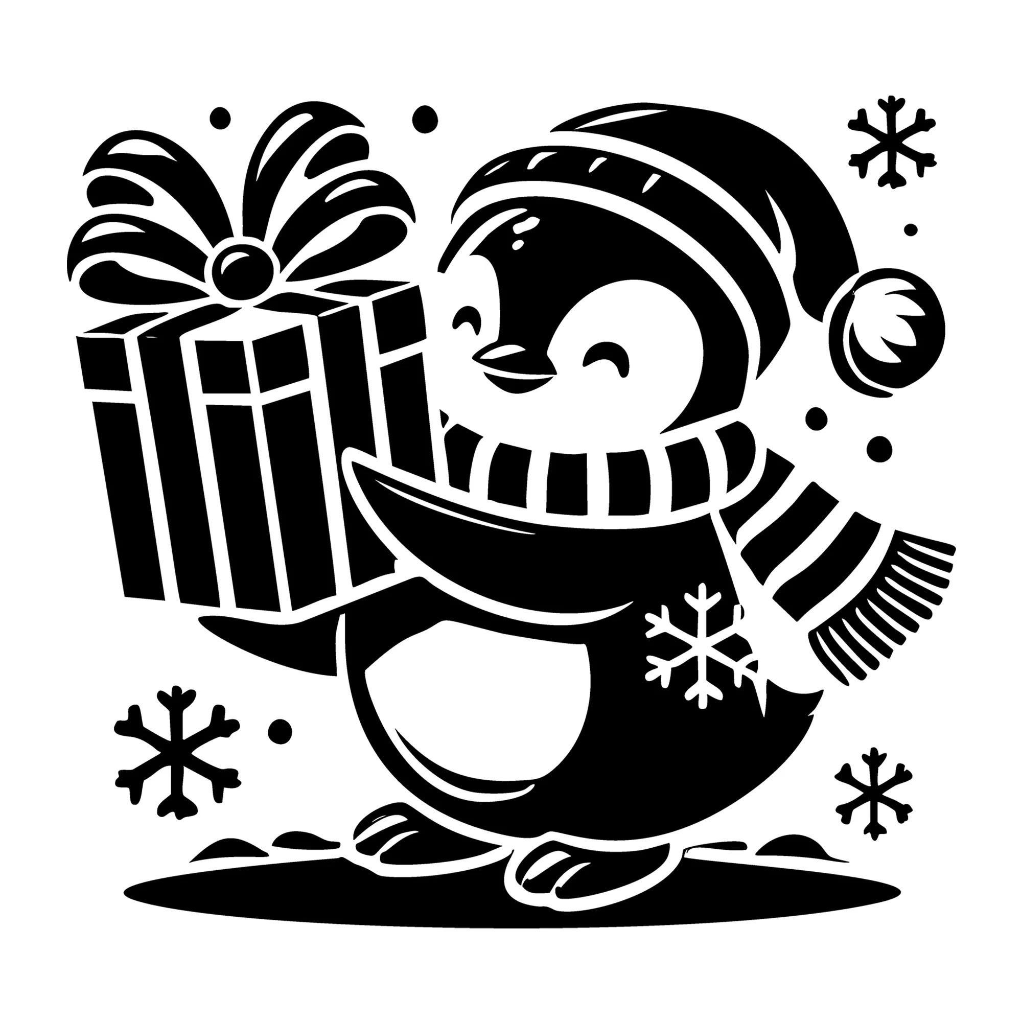 Penguin Holding A Large Gift Box SVG