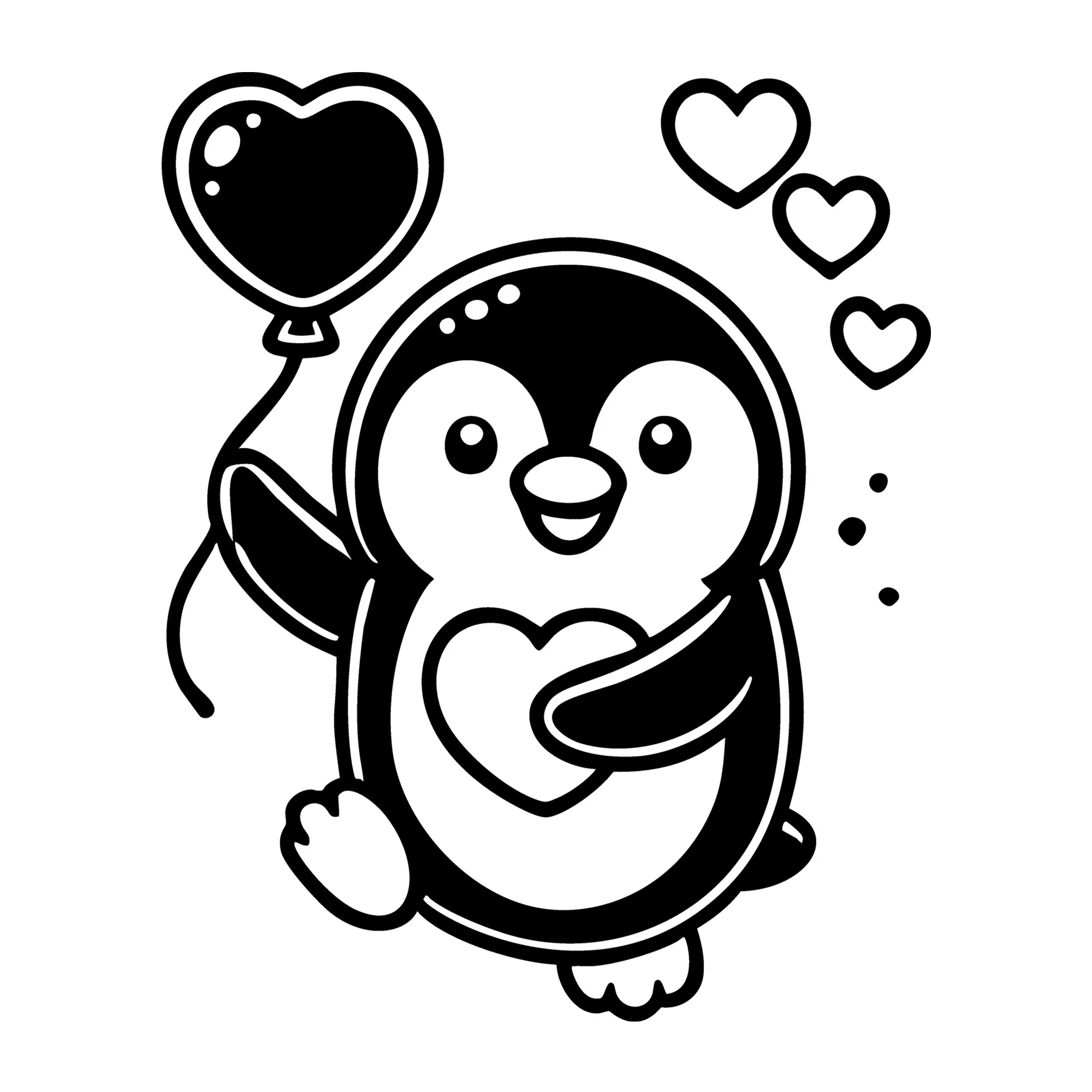 Penguin Holding Heart Balloon SVG