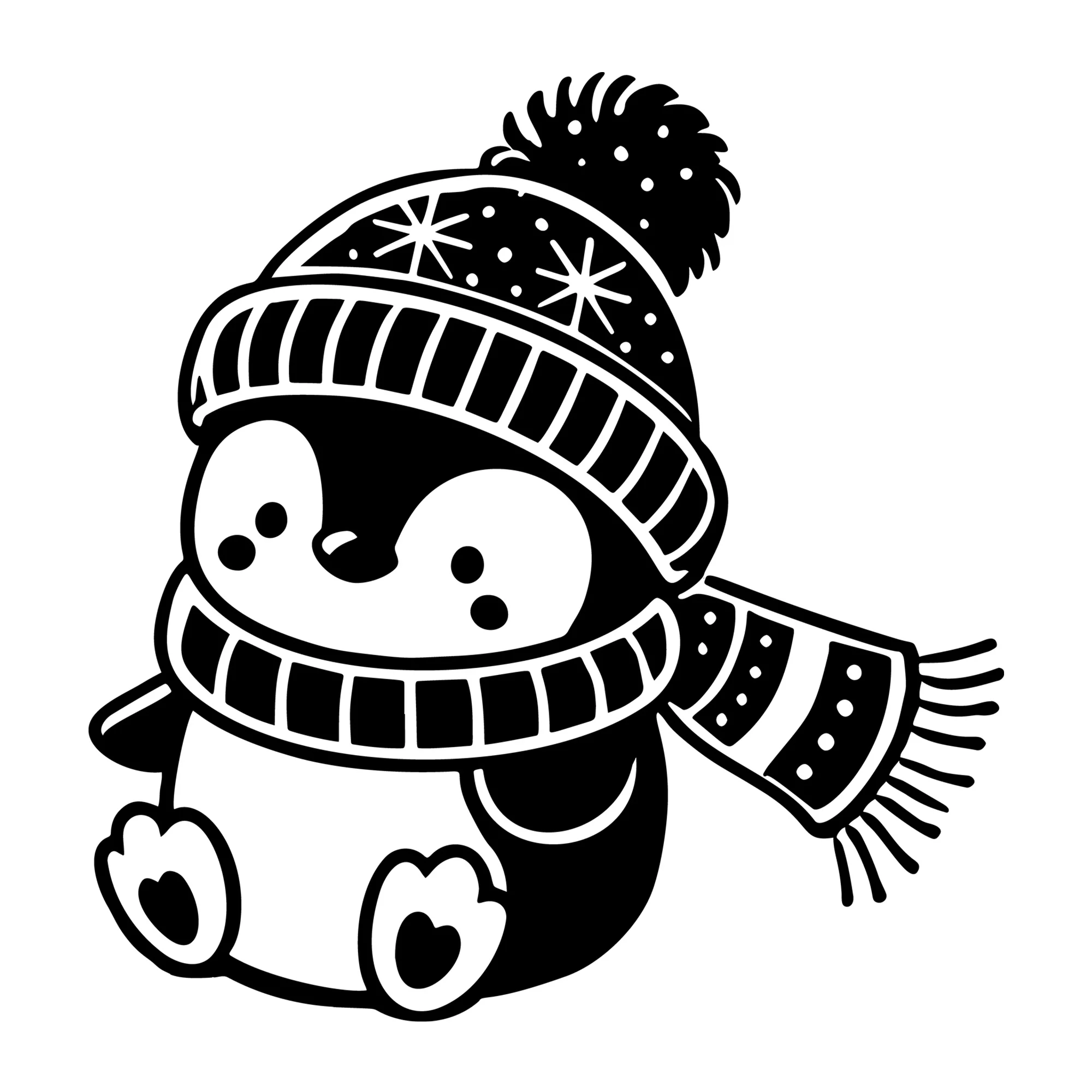 Penguin in Winter Hat and Scarf SVG