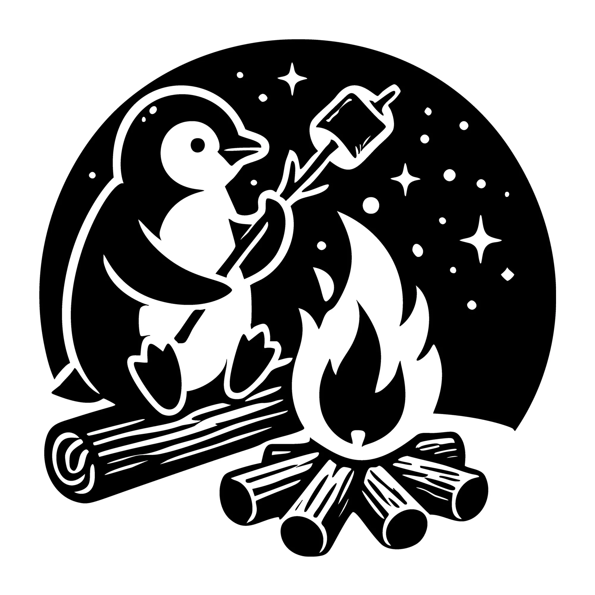 Penguin Roasting Marshmallows by Campfire SVG