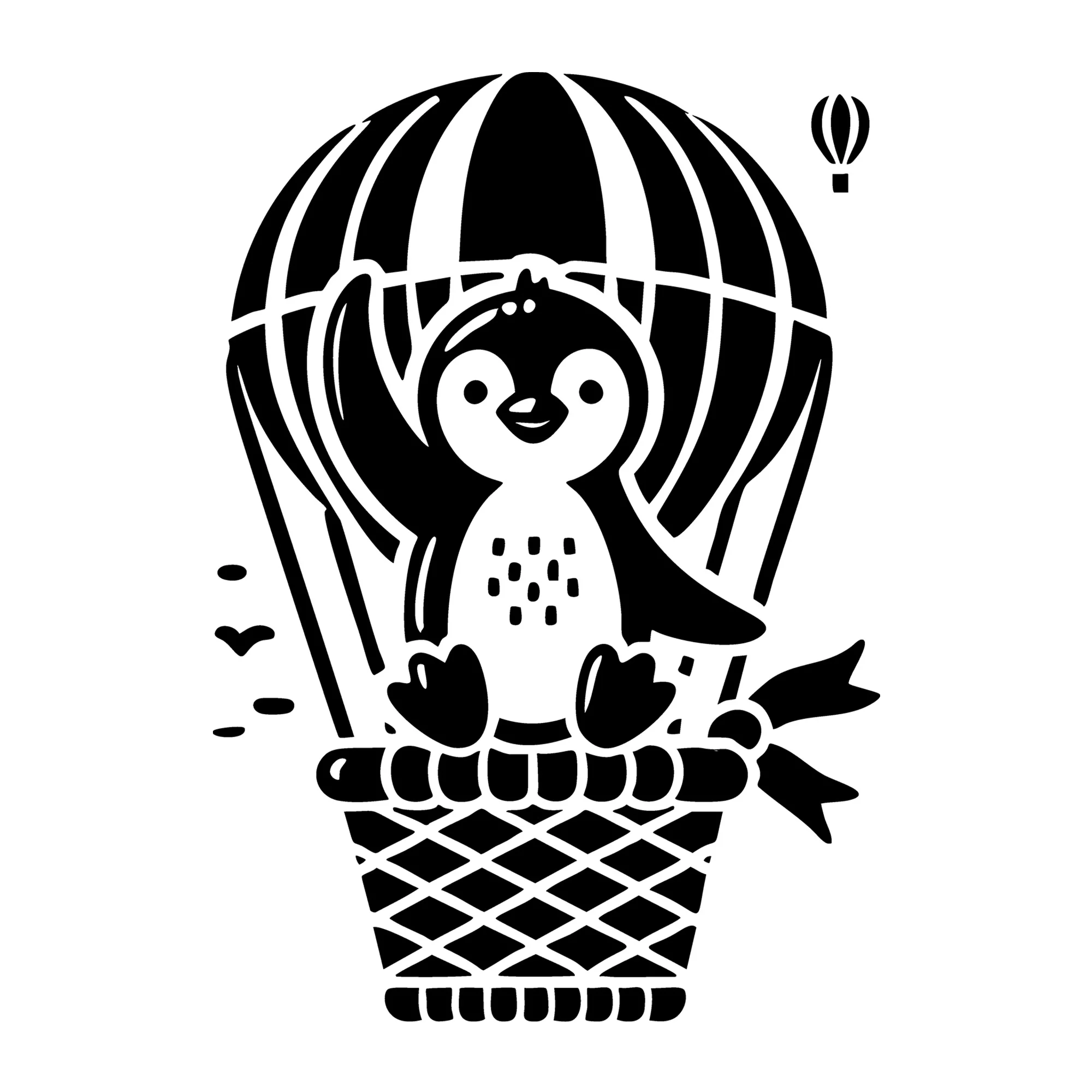 Penguin Waving from Hot Air Balloon Basket SVG