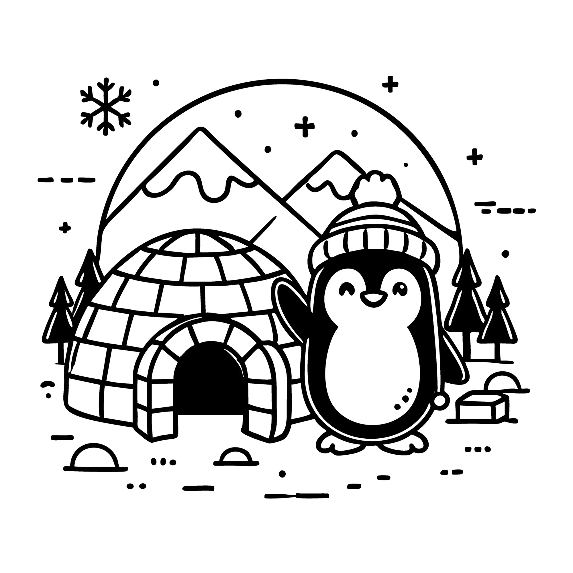 Penguin Waving Happily by an Igloo SVG