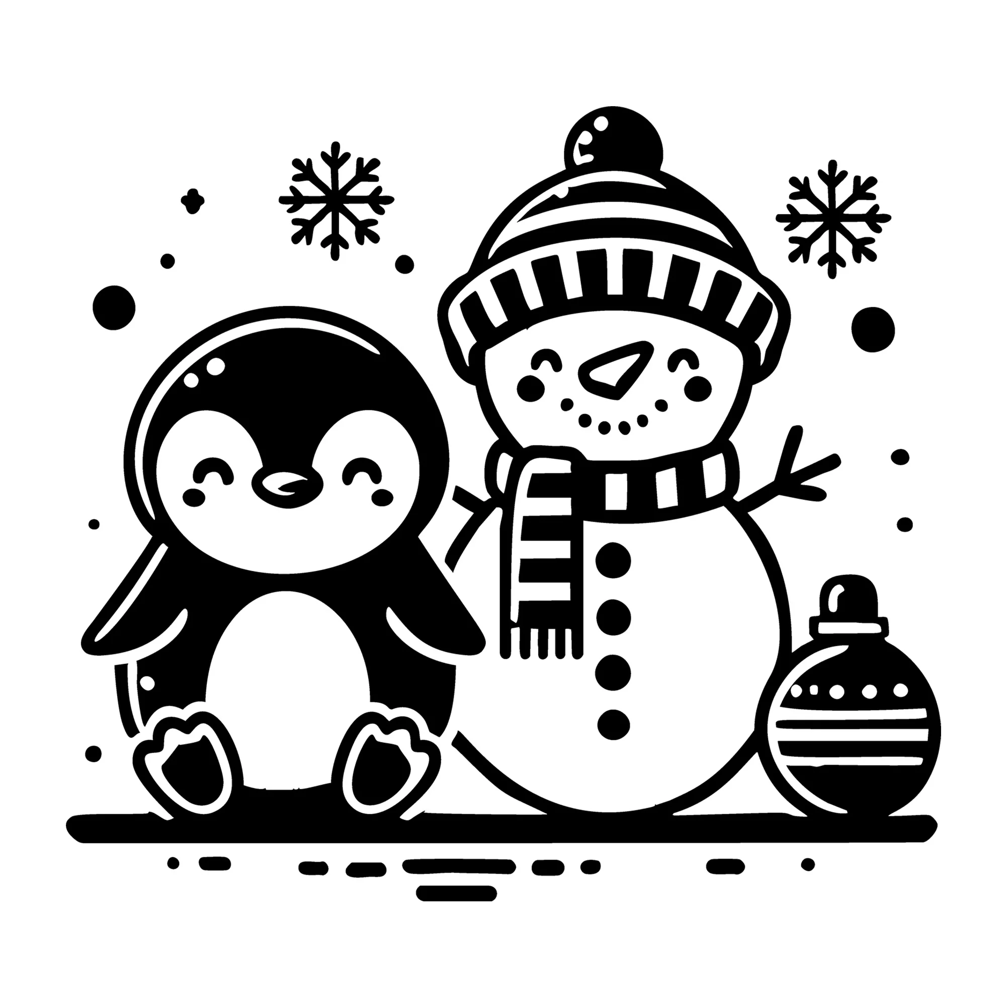 Penguin with Snowman in Winter SVG