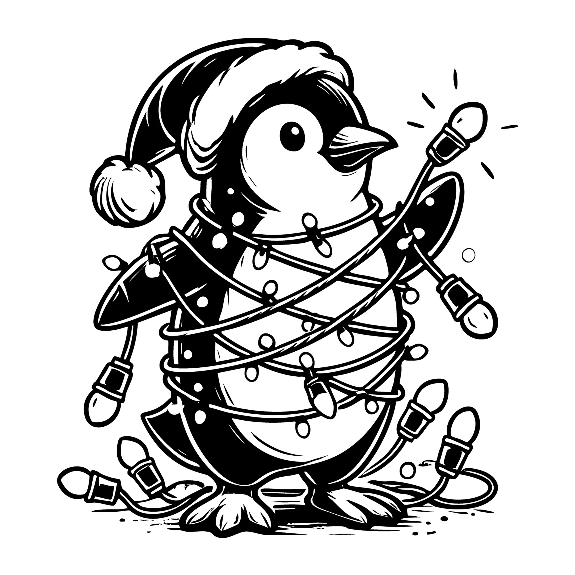 Penguin Wrapped in Christmas Lights SVG