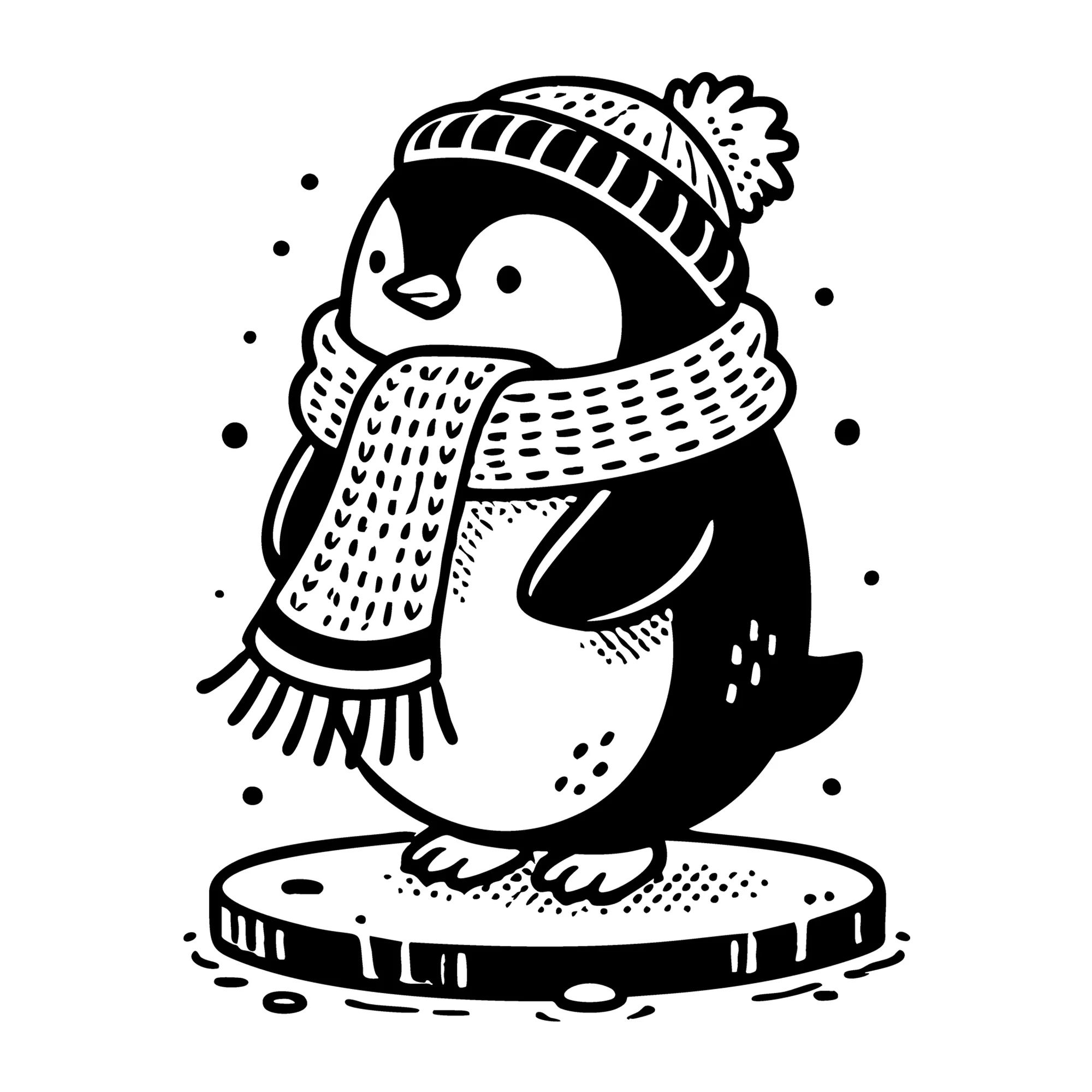 Penguin Wrapped in Scarf Standing on Ice SVG