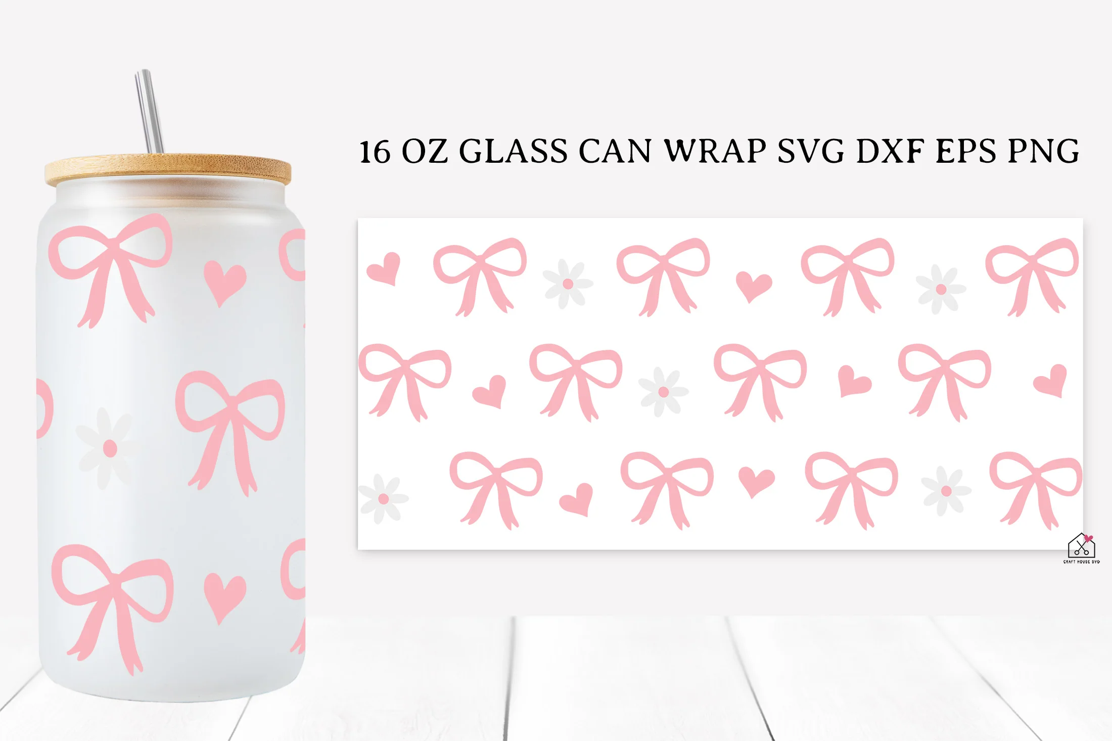 Pink Bow 16 Oz Glass Can Wrap SVG Bundle - Image 5