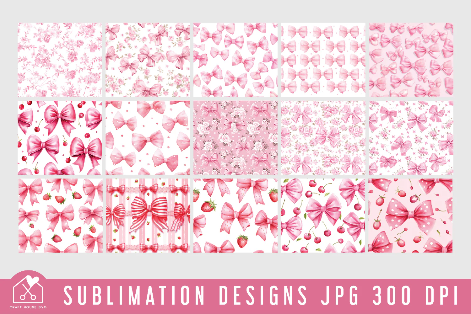 Pink Bow 20oz Tumbler Wrap Bundle Girly Ribbon Sublimation Designs JPG - Image 3