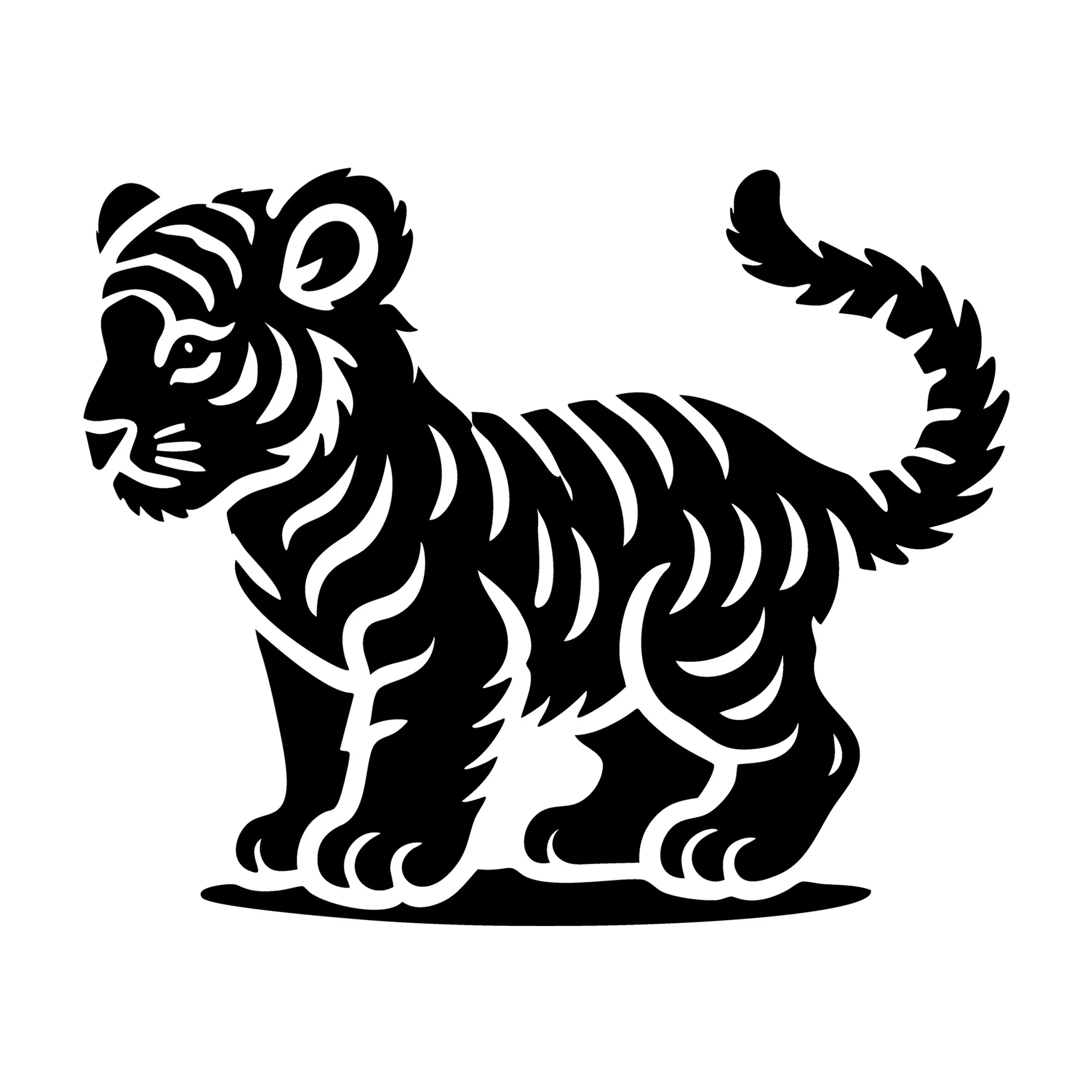 Playful Standing Tiger Cub Silhouette SVG