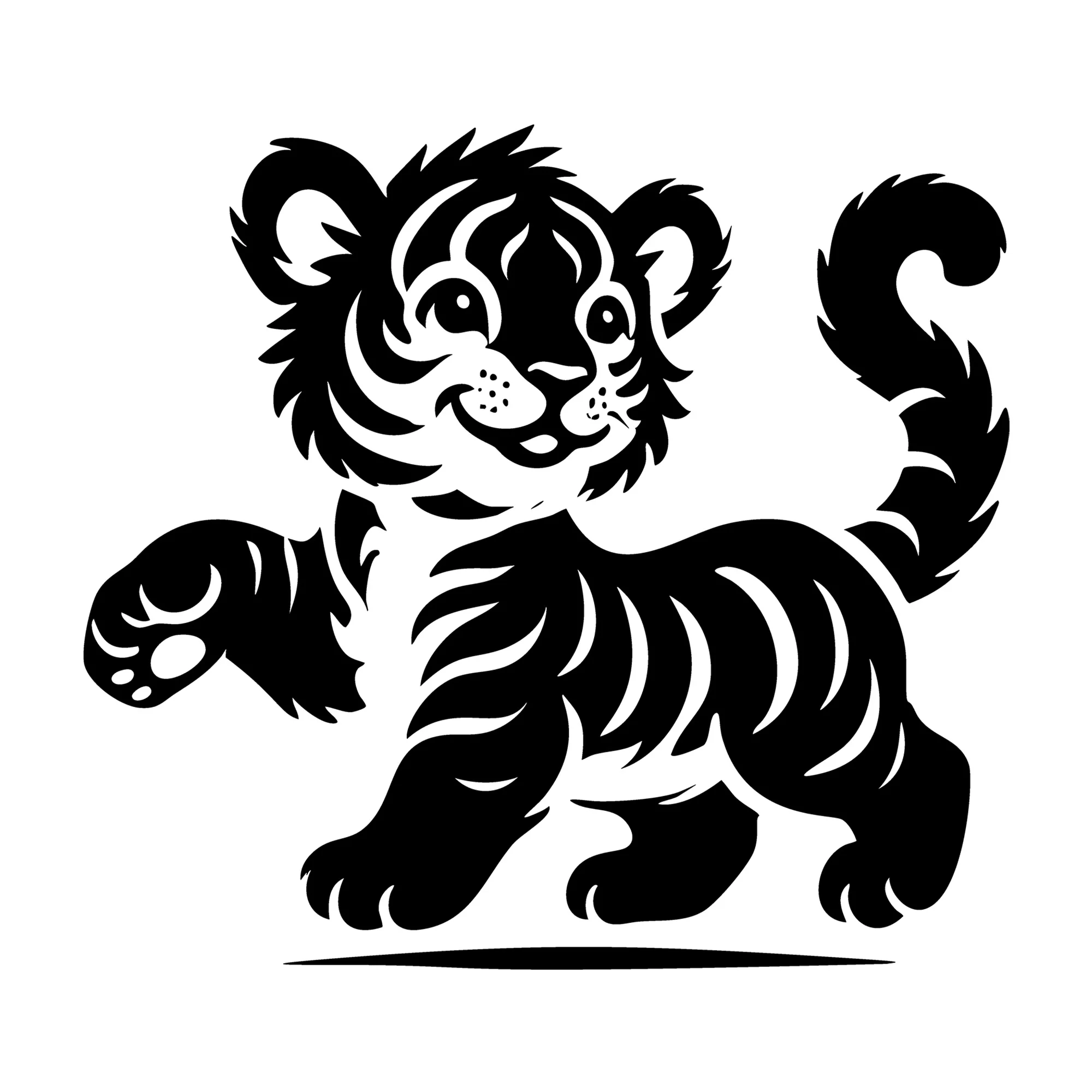 Playful Tiger Cub Silhouette Walking SVG
