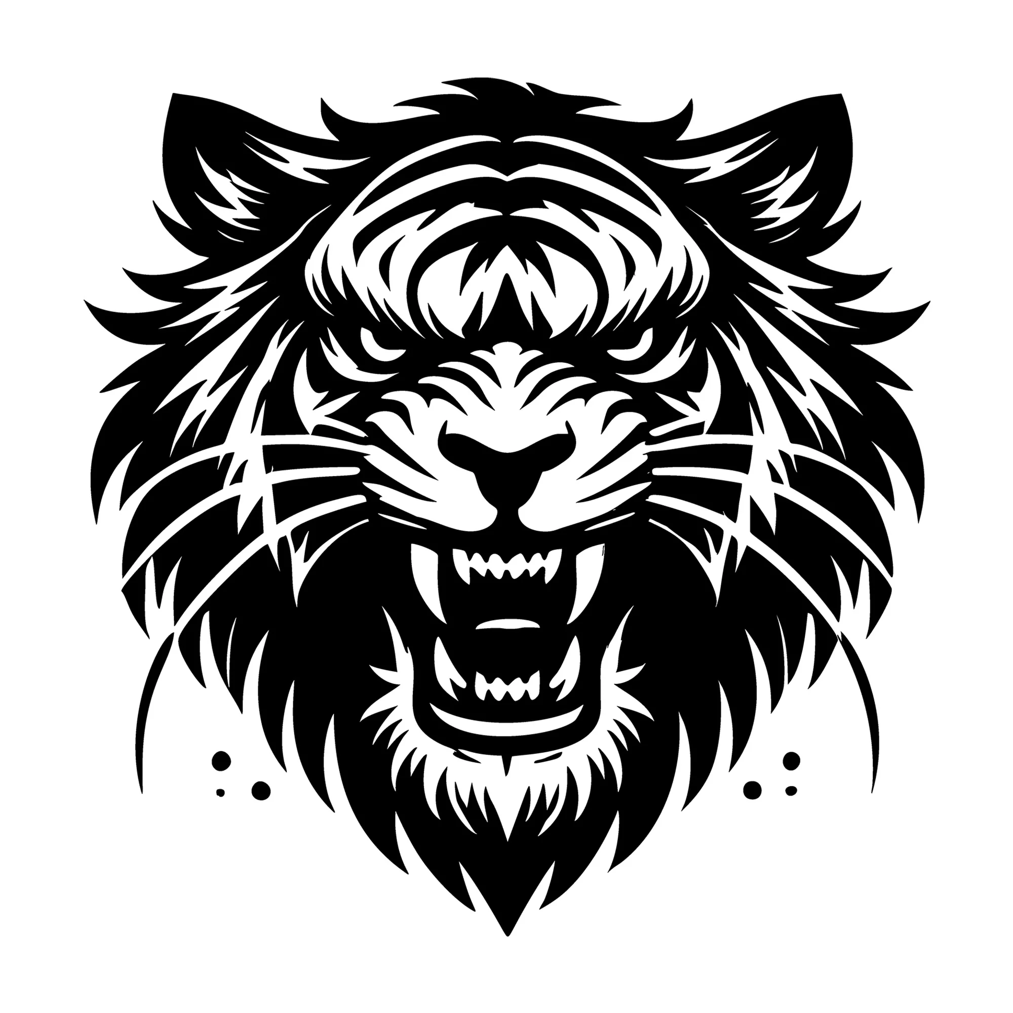 Powerful Black and White Tiger Head Illustration SVG