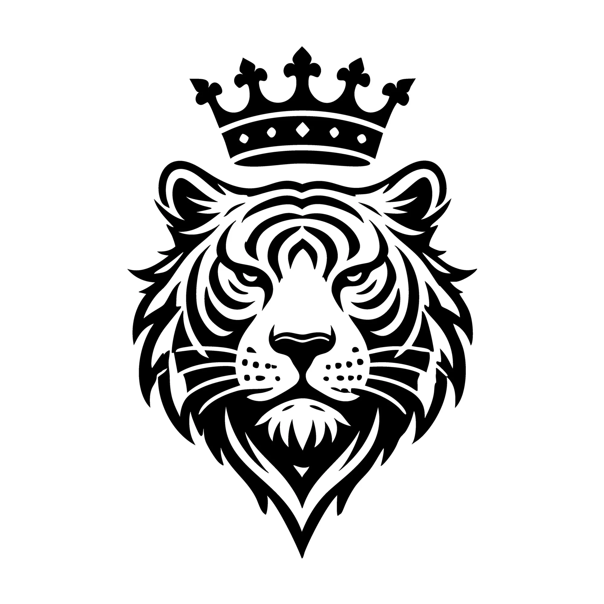 Regal Tiger Face with Crown Silhouette SVG