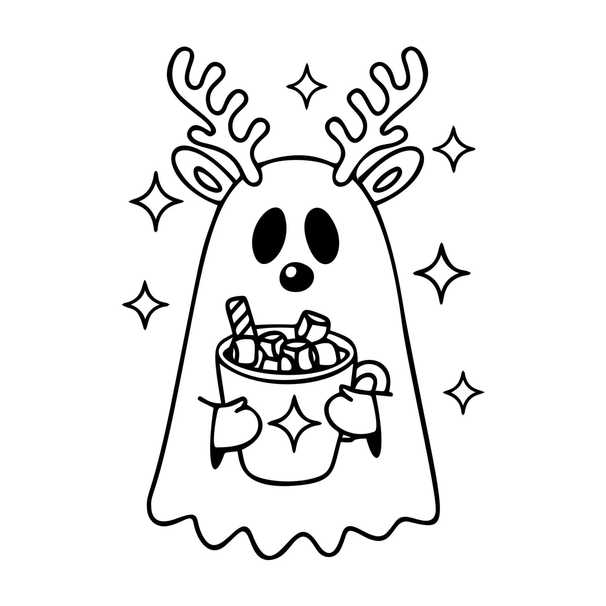 Reindeer Ghost Holding Hot Cocoa SVG