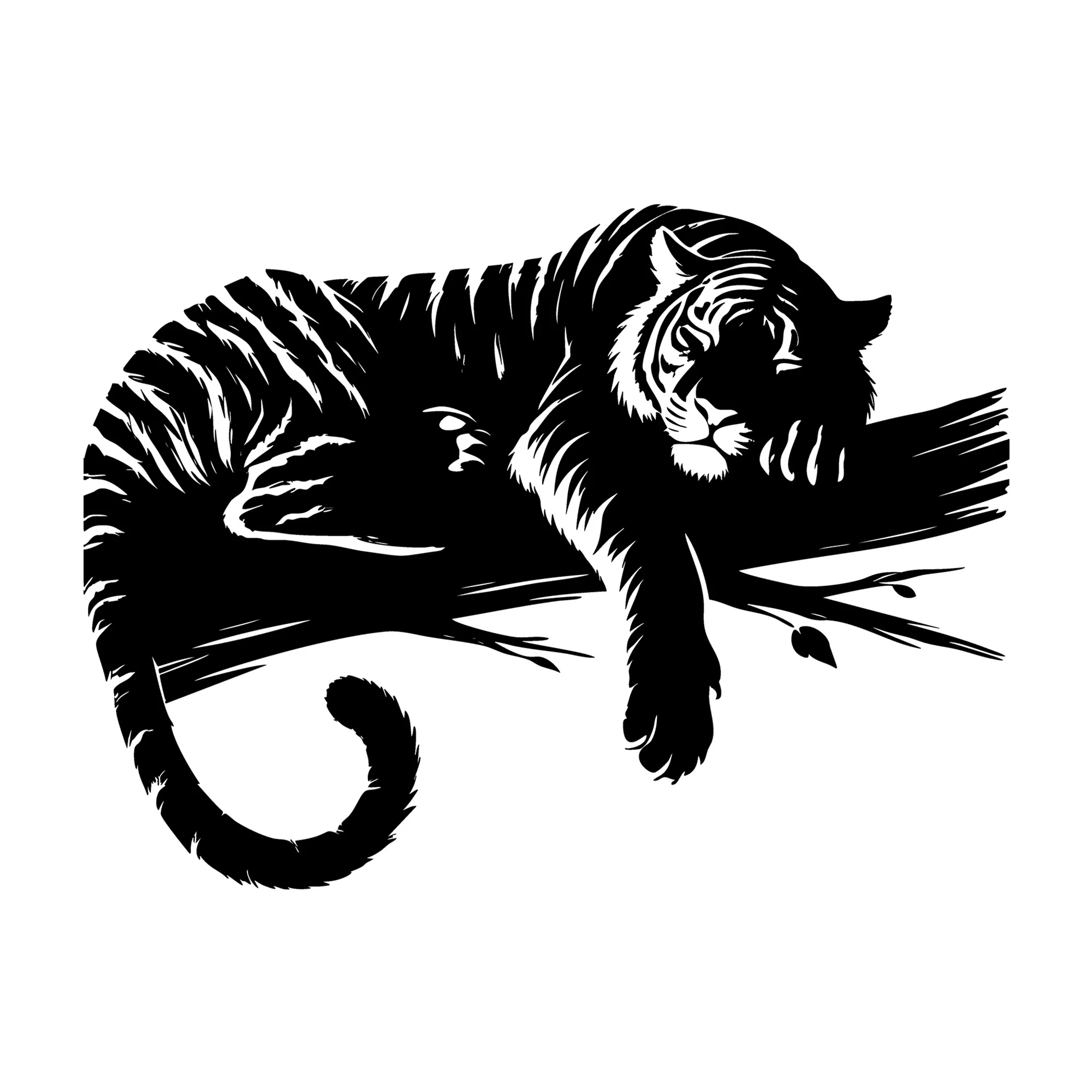 Relaxing Tiger in Nature Silhouette SVG