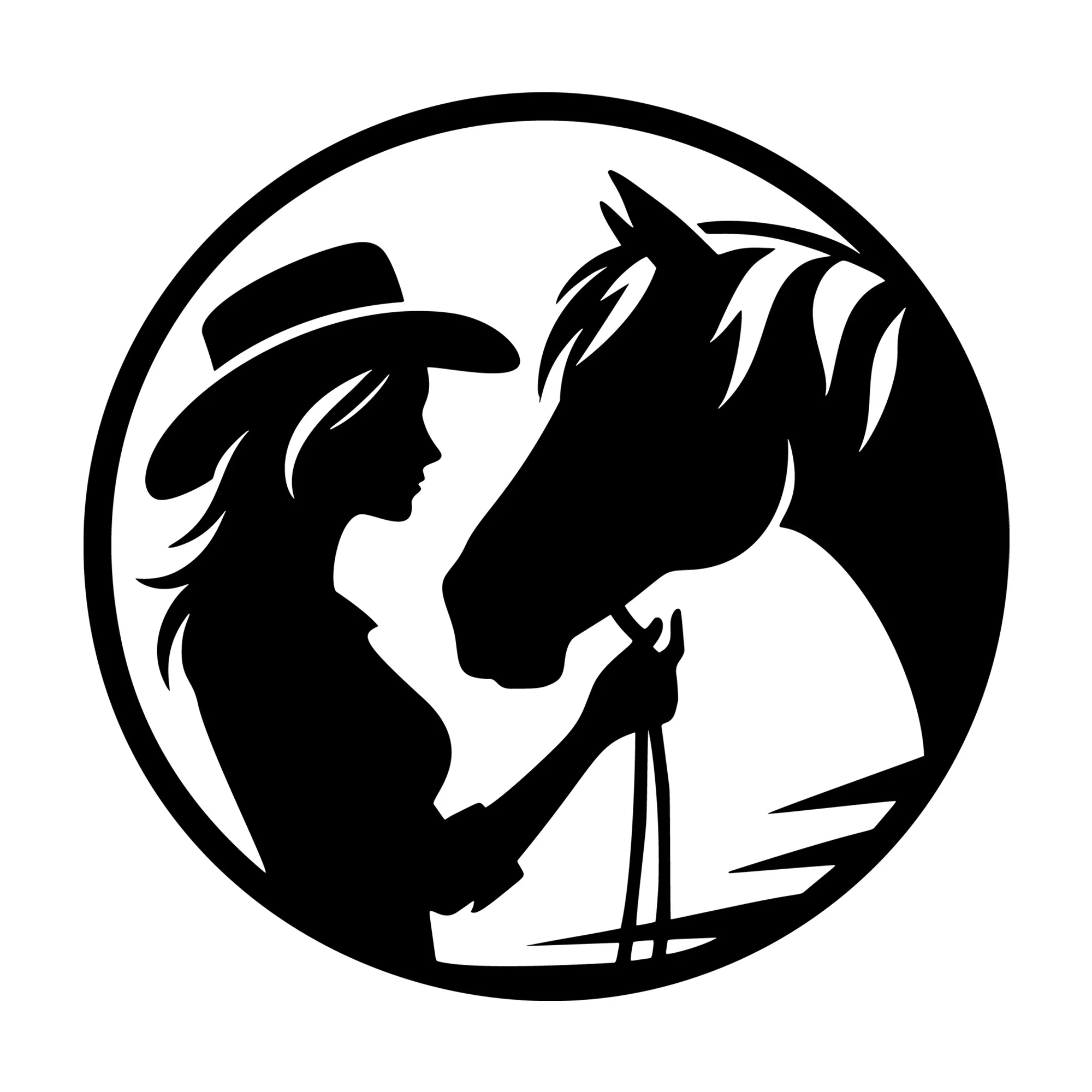 Round Cowgirl Horse Silhouette SVG