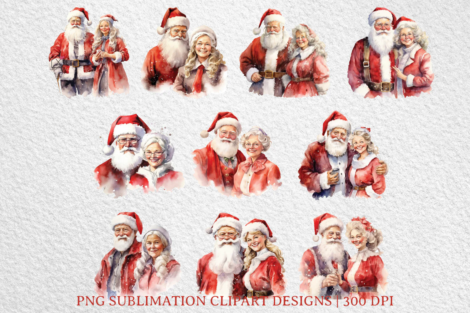 Santa and Mrs Claus Sublimation Bundle Christmas Clipart Designs PNG - Image 3