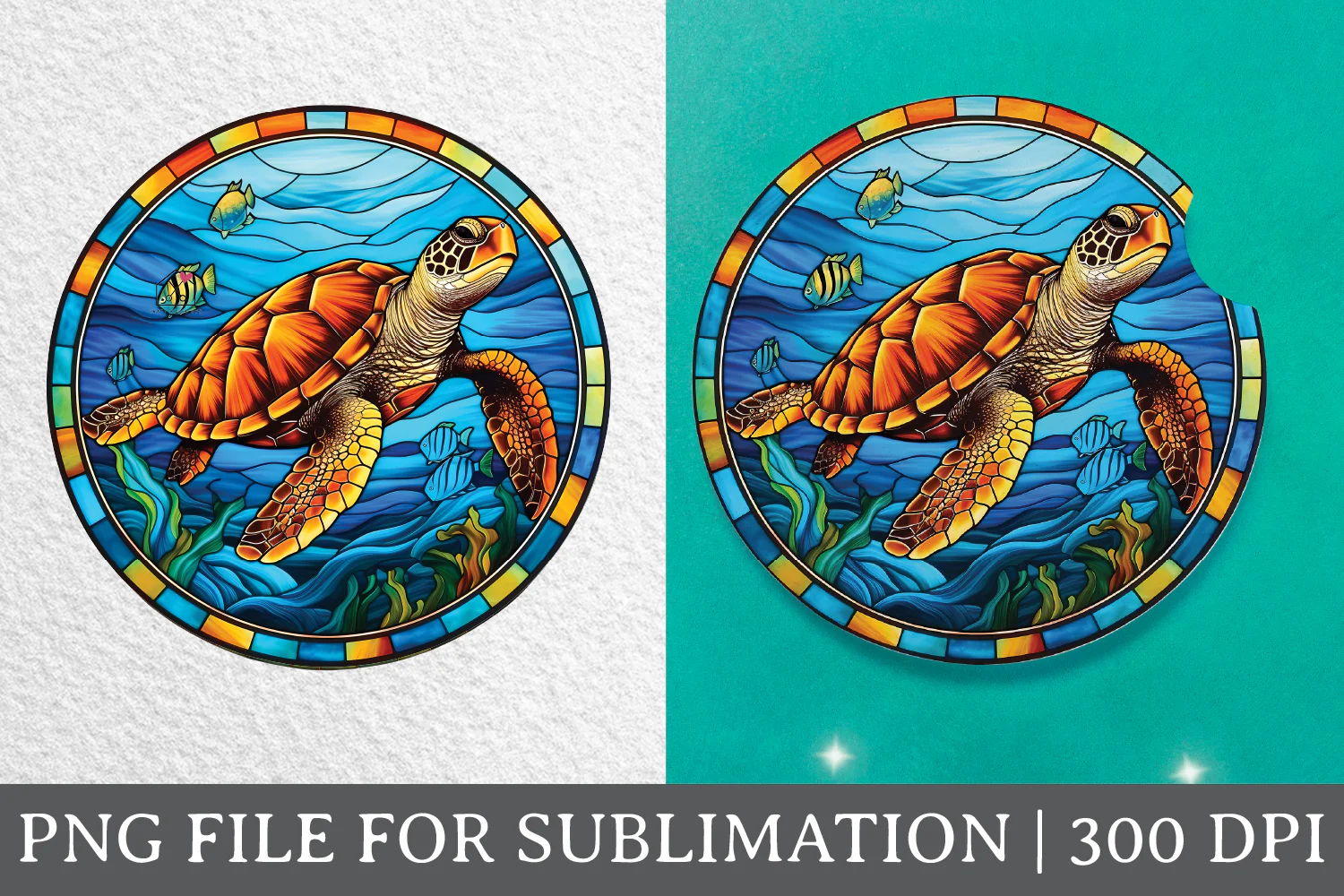 Sea Turtle Stained Glass Sublimation Bundle Coaster Designs PNG - Image 3