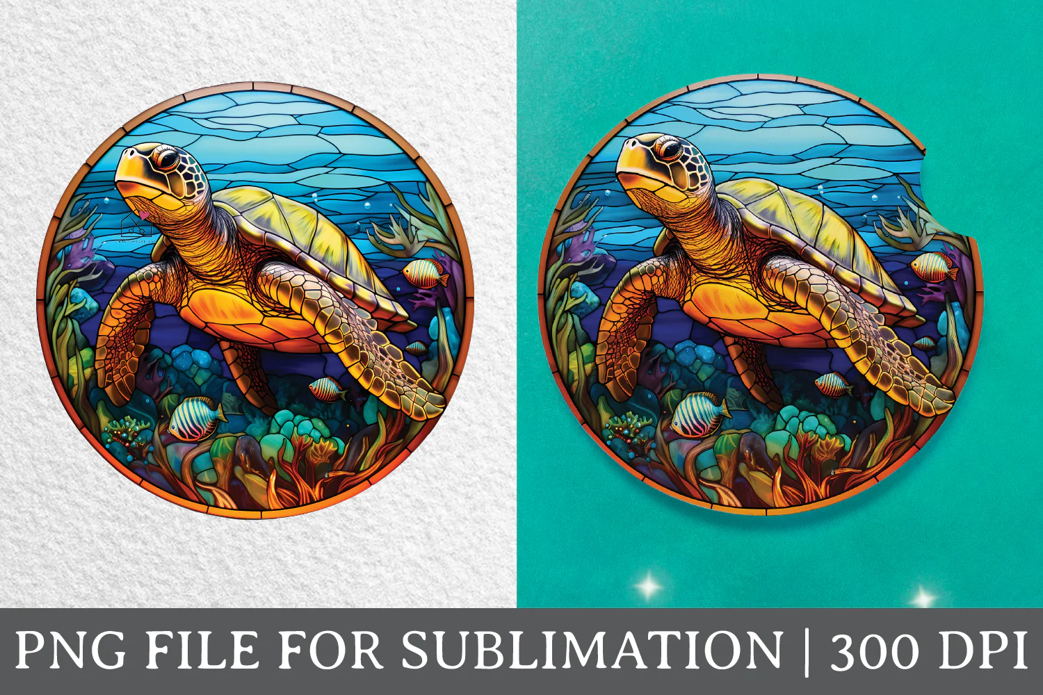Sea Turtle Stained Glass Sublimation Bundle Coaster Designs PNG - Image 4