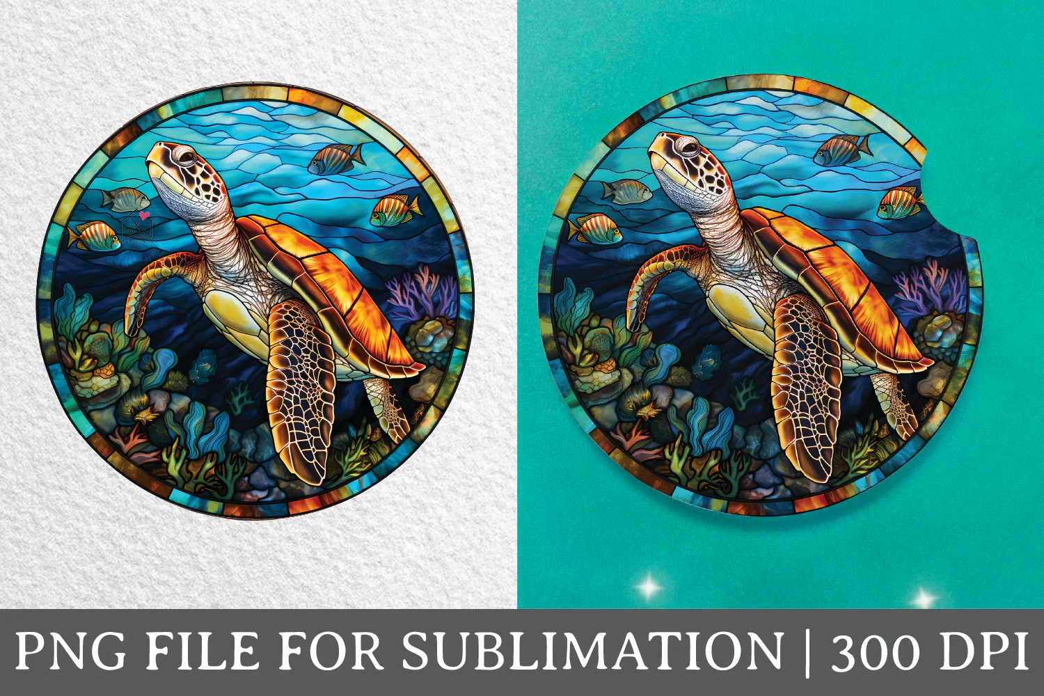 Sea Turtle Stained Glass Sublimation Bundle Coaster Designs PNG - Image 5