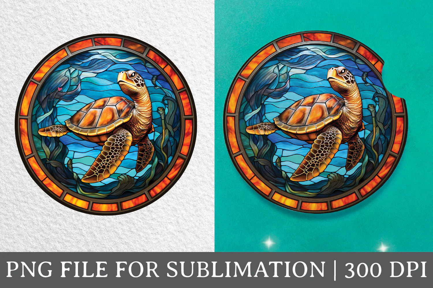 Sea Turtle Stained Glass Sublimation Bundle Coaster Designs PNG - Image 6