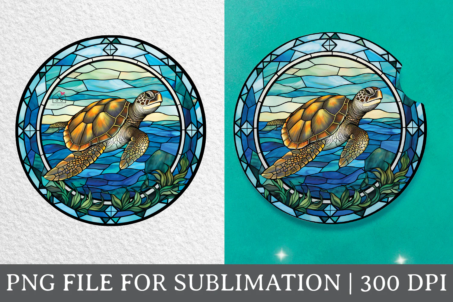Sea Turtle Stained Glass Sublimation Bundle Coaster Designs PNG - Image 7