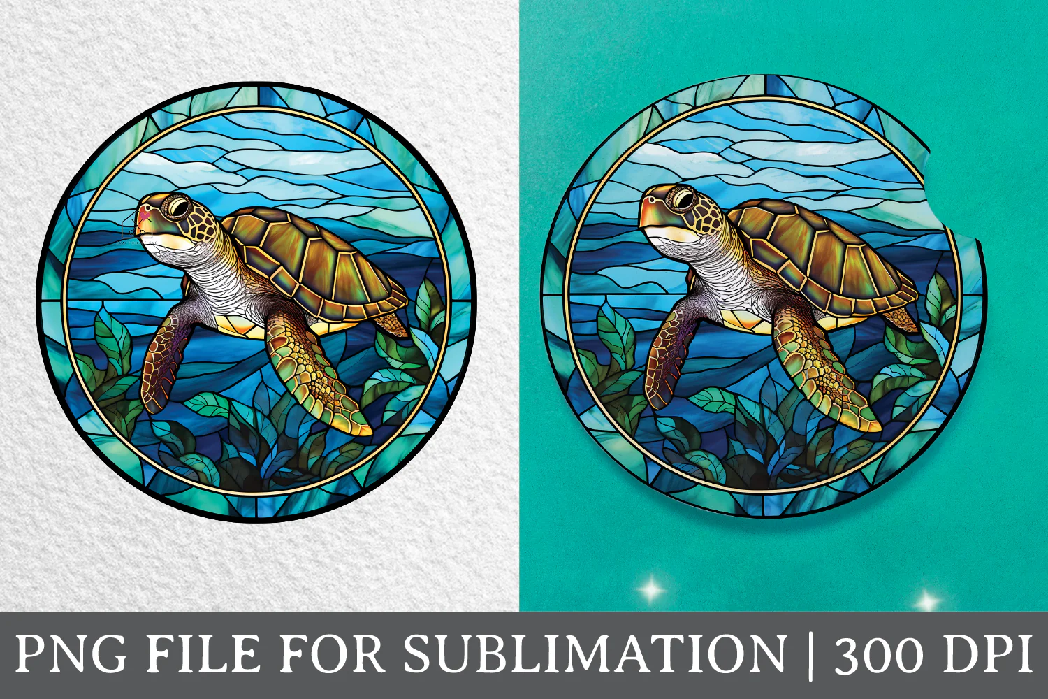 Sea Turtle Stained Glass Sublimation Bundle Coaster Designs PNG - Image 8