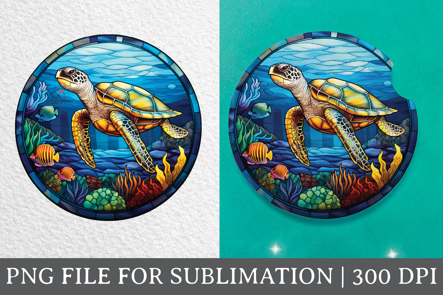 Sea Turtle Stained Glass Sublimation Bundle Coaster Designs PNG - Image 9