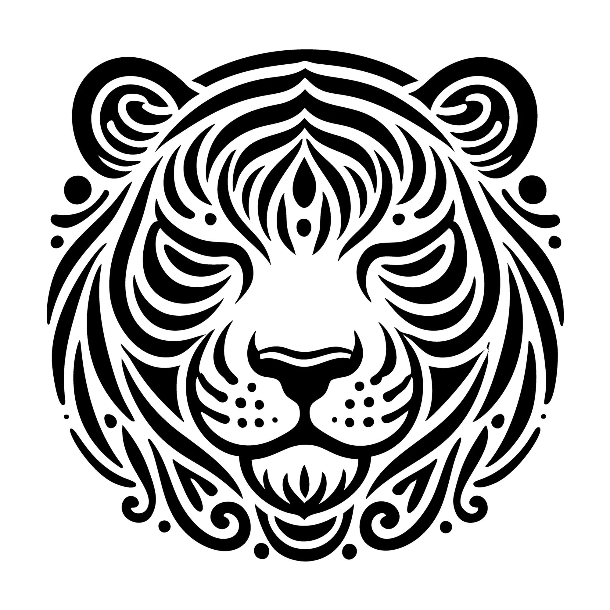 Silhouette of a Stylized Tiger Head Design SVG