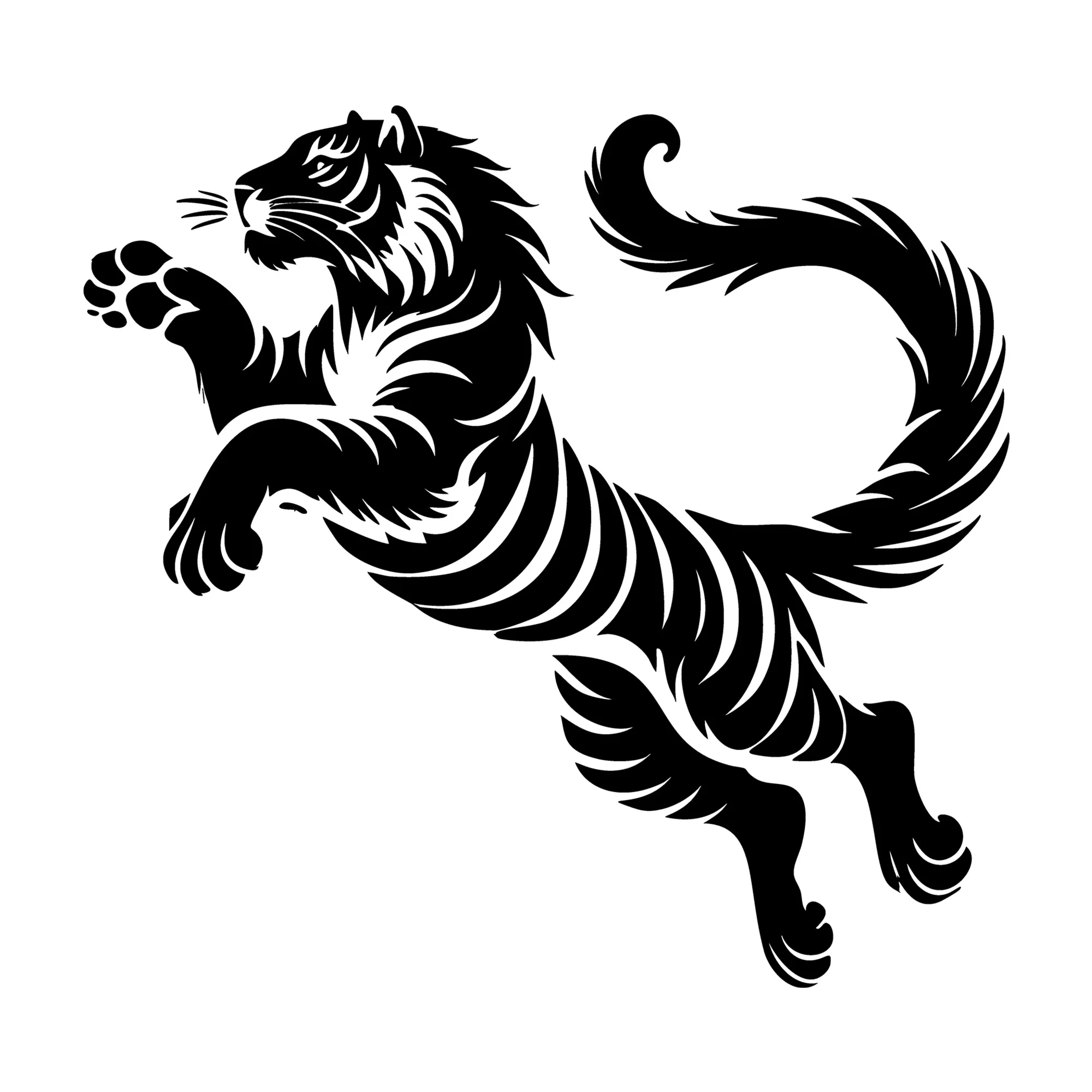 Silhouette of a Tiger Leaping in Mid Air SVG