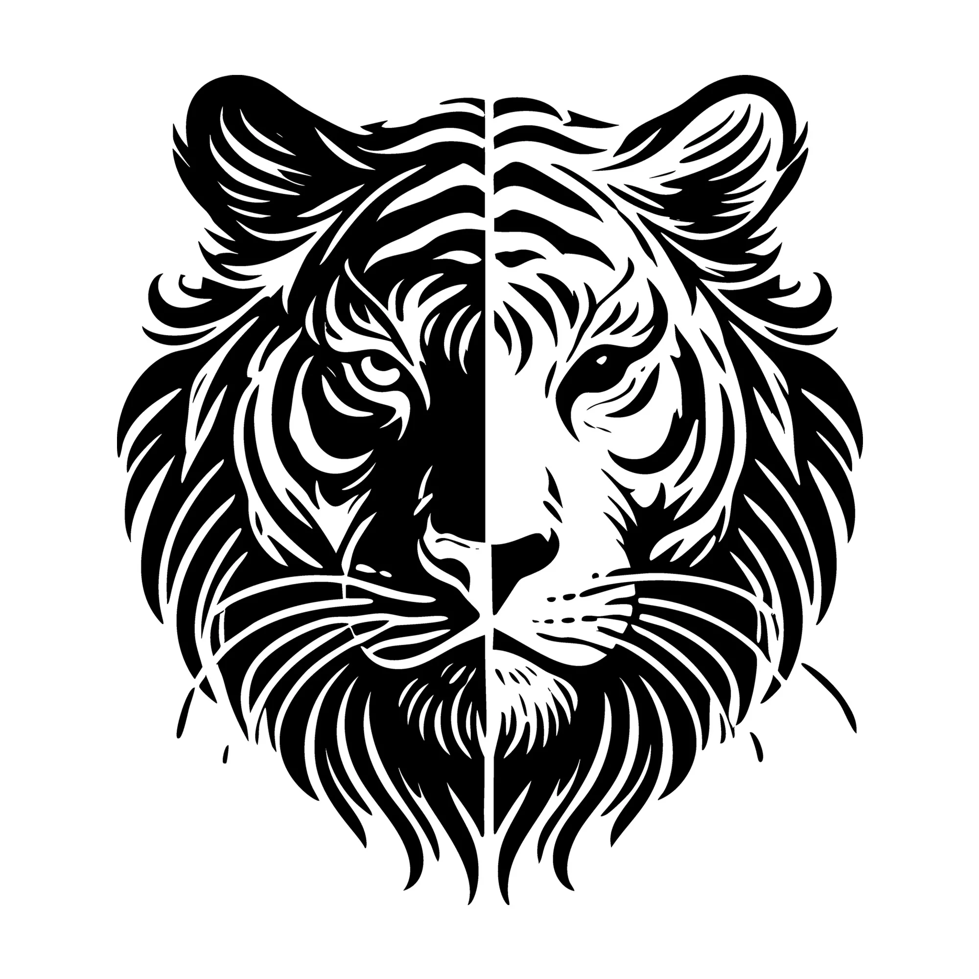 Silhouette of a Tiger With Detailed Fur Design SVG