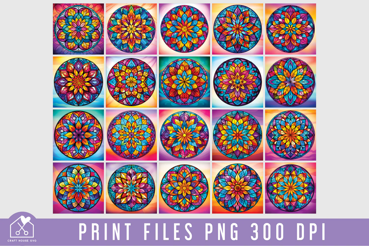 Simple Stained Glass Mandala Sublimation Bundle Coaster Designs PNG - Image 3