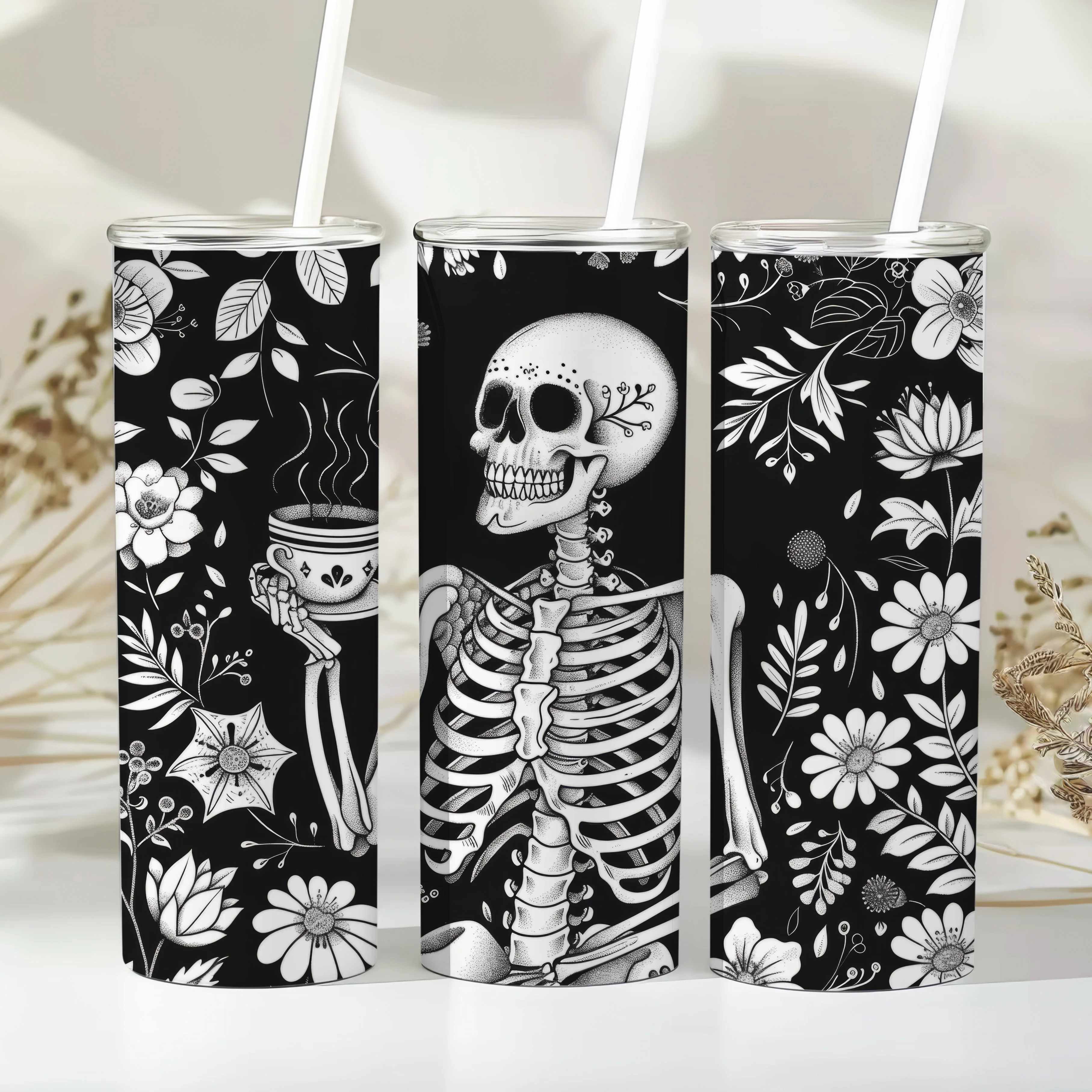 Skeleton Coffee Tumbler Sublimation Bundle PNG 20 oz - Image 2