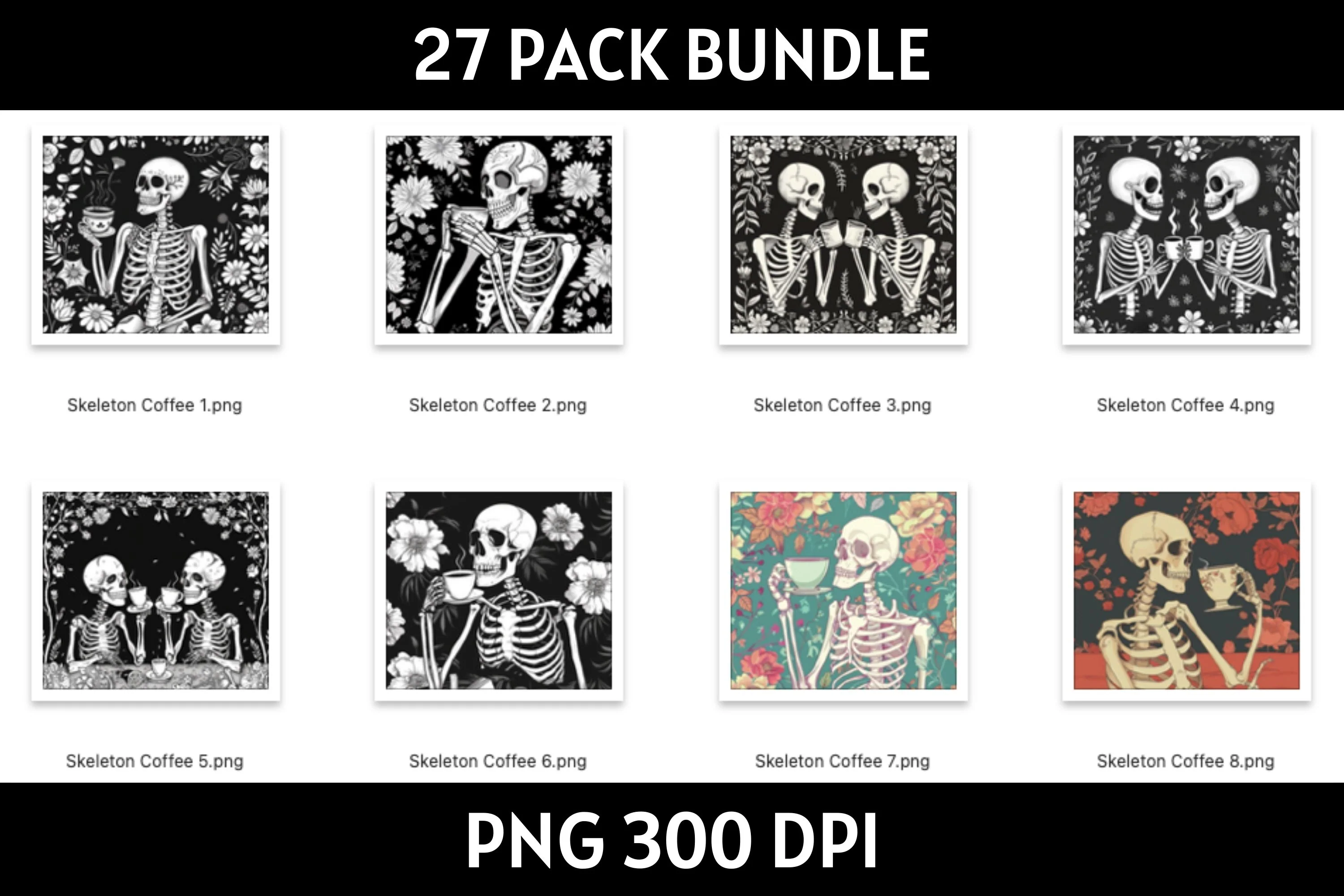 Skeleton Coffee Tumbler Sublimation Bundle PNG 20 oz - Image 3