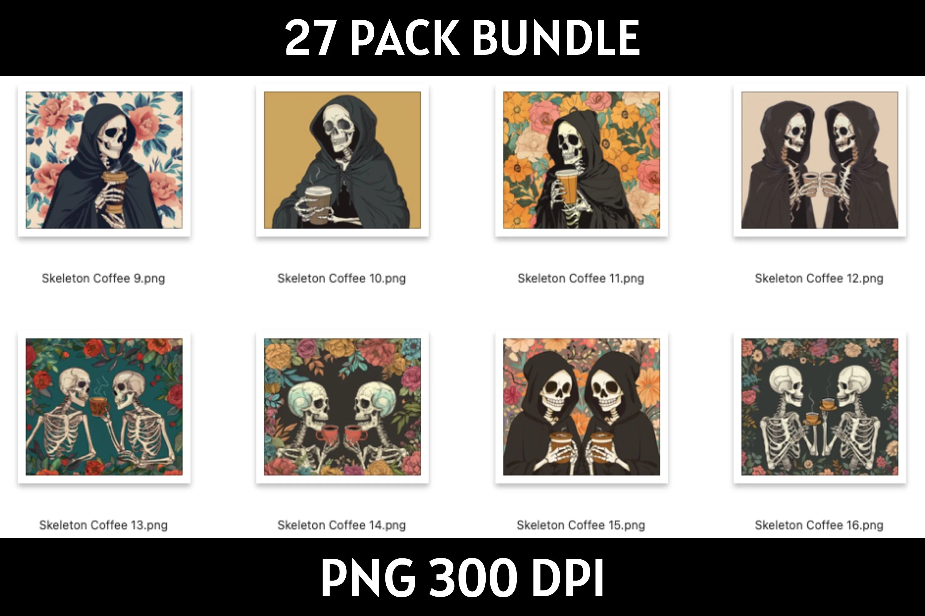 Skeleton Coffee Tumbler Sublimation Bundle PNG 20 oz - Image 4
