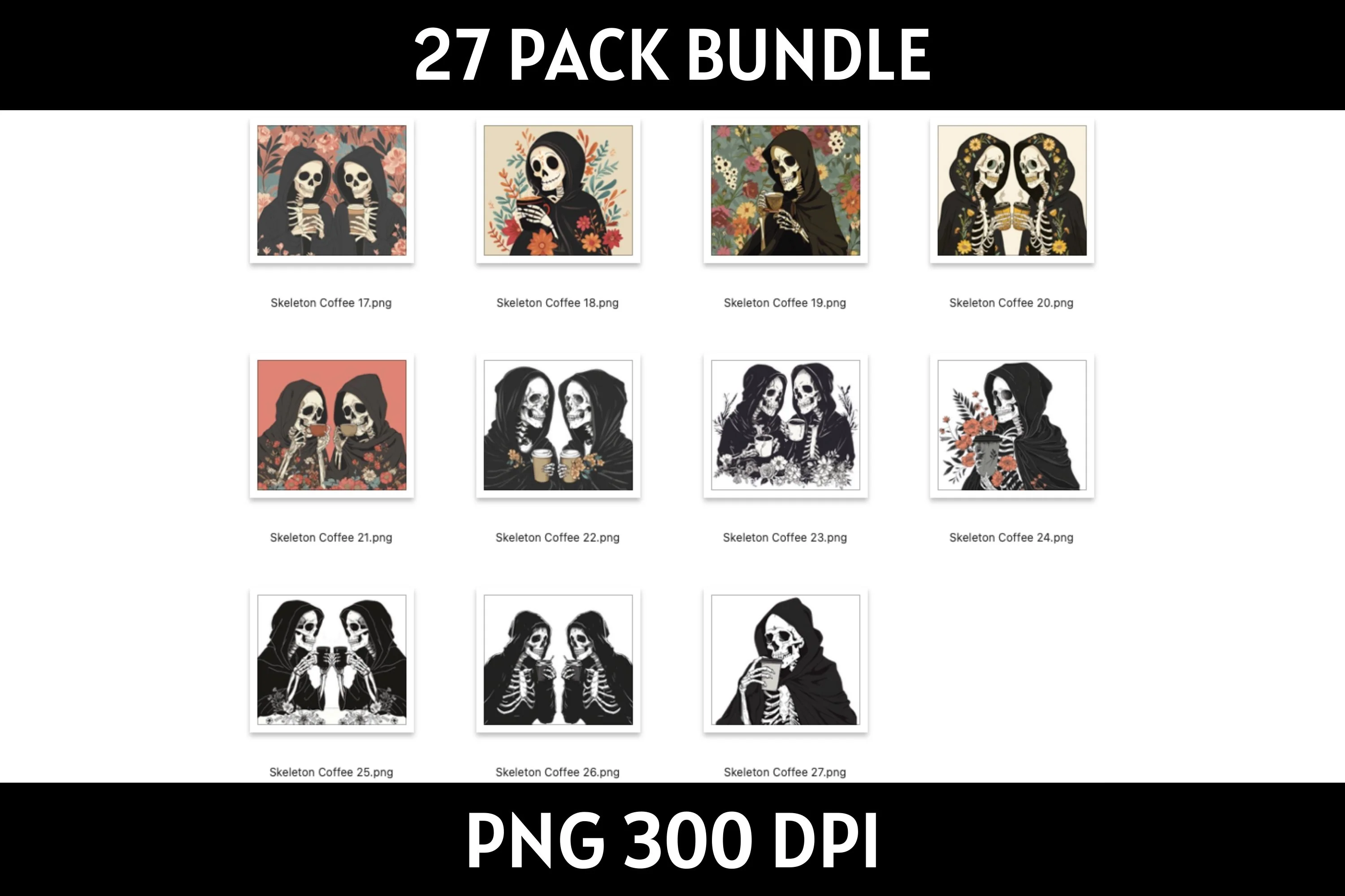 Skeleton Coffee Tumbler Sublimation Bundle PNG 20 oz - Image 5