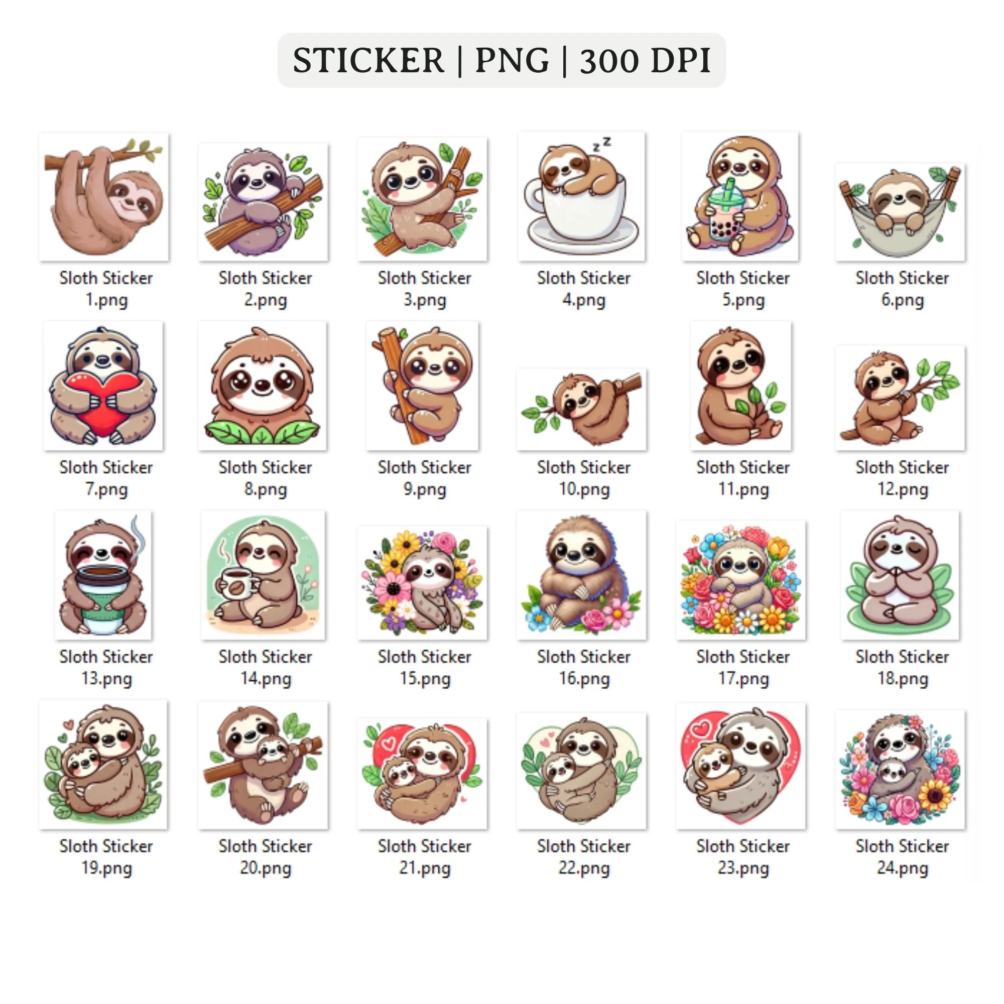 Sloth Stickers Printable PNG - Image 3