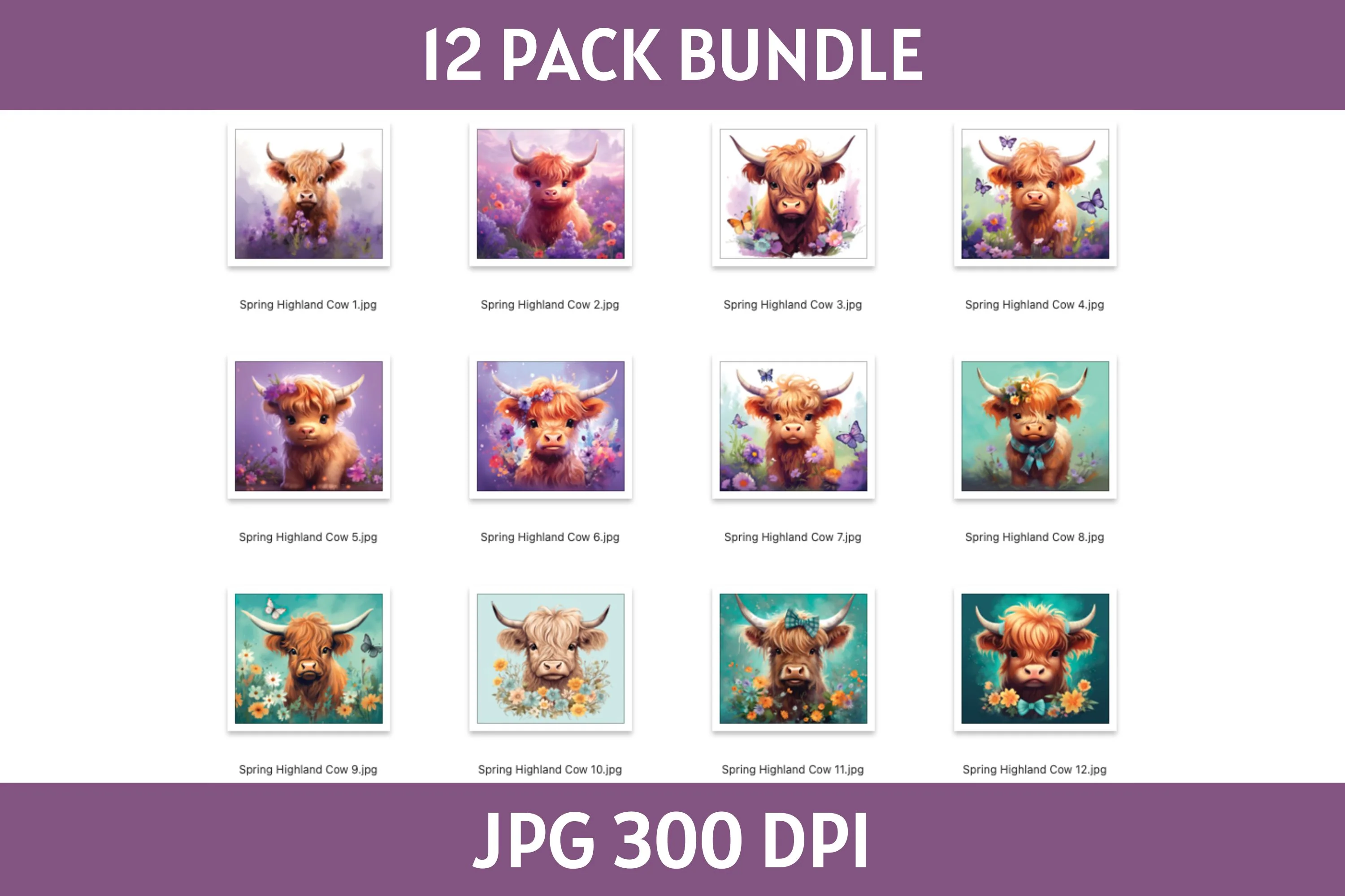 Spring Highland Cow 20 oz Tumbler Wrap Bundle Sublimation Designs JPG - Image 3