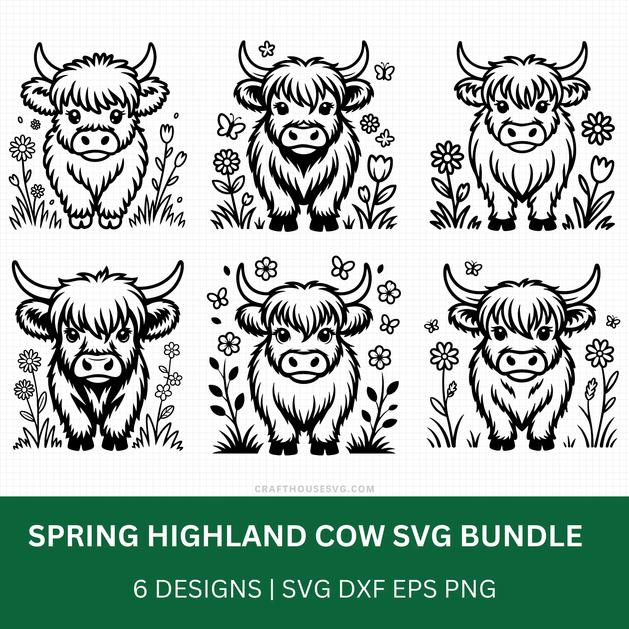 Spring Highland Cow SVG Bundle