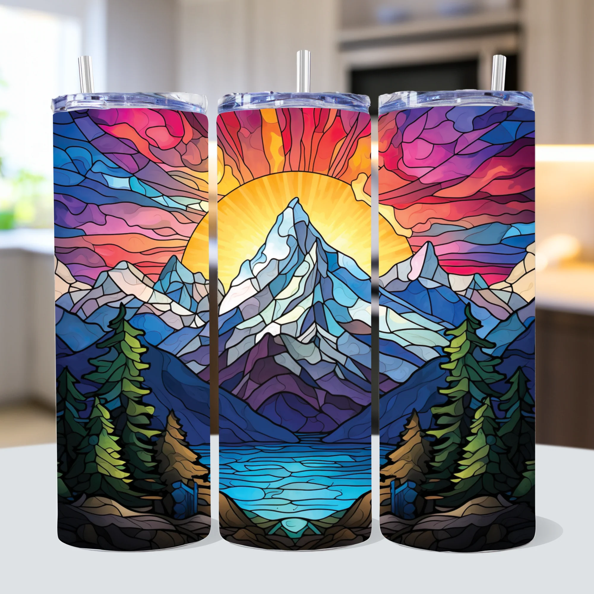Stained Glass Landscape 20 oz Tumbler Sublimation Bundle PNG - Image 2